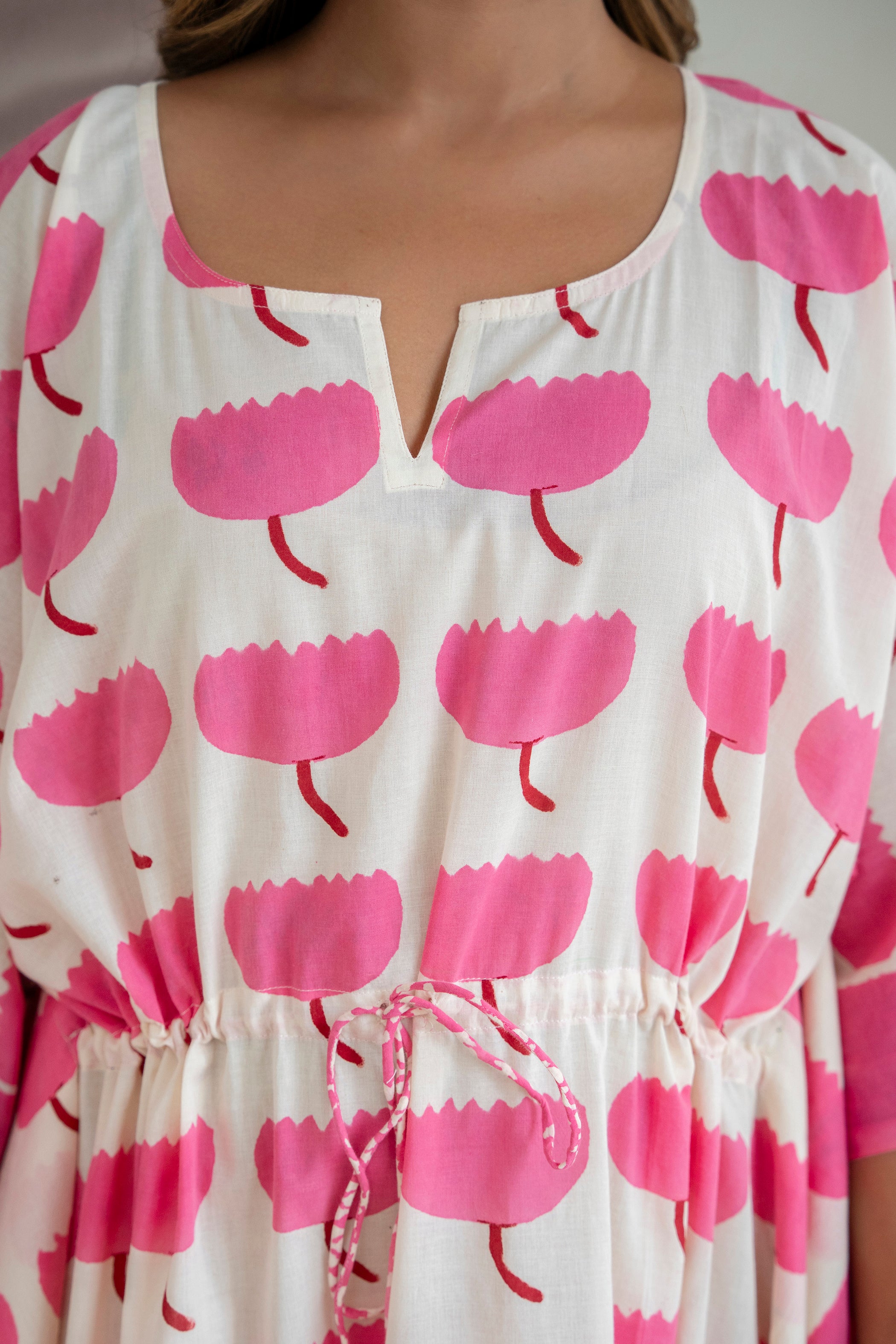 Pink Bloom Hand Block Printed Cotton Kaftan