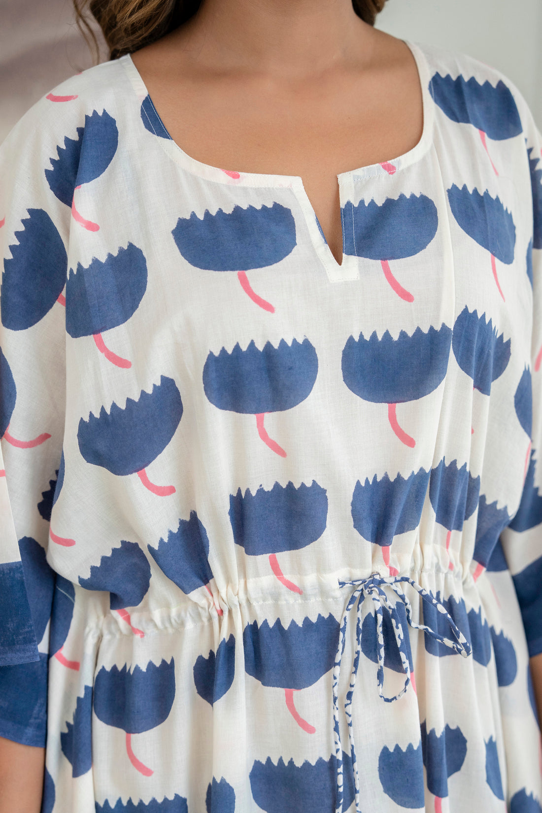 Blue Bloom Hand Block Printed Cotton Kaftan