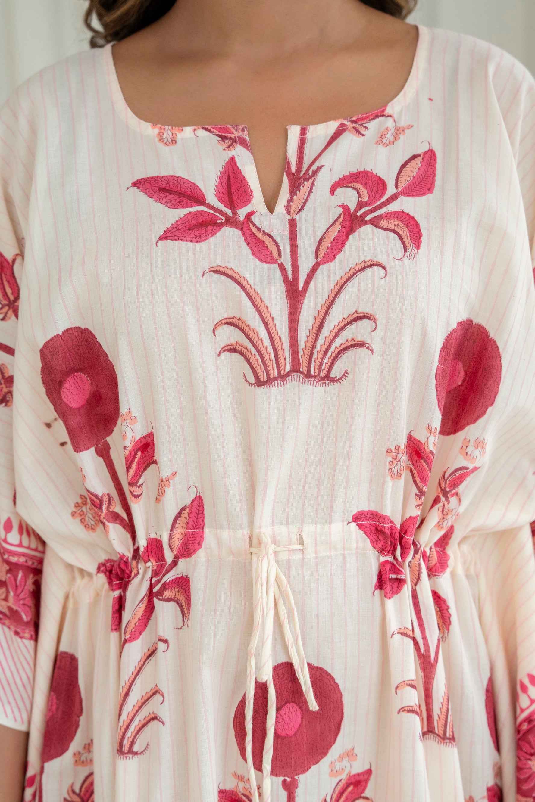Blush Floral Hand Block Printed Cotton Kaftan
