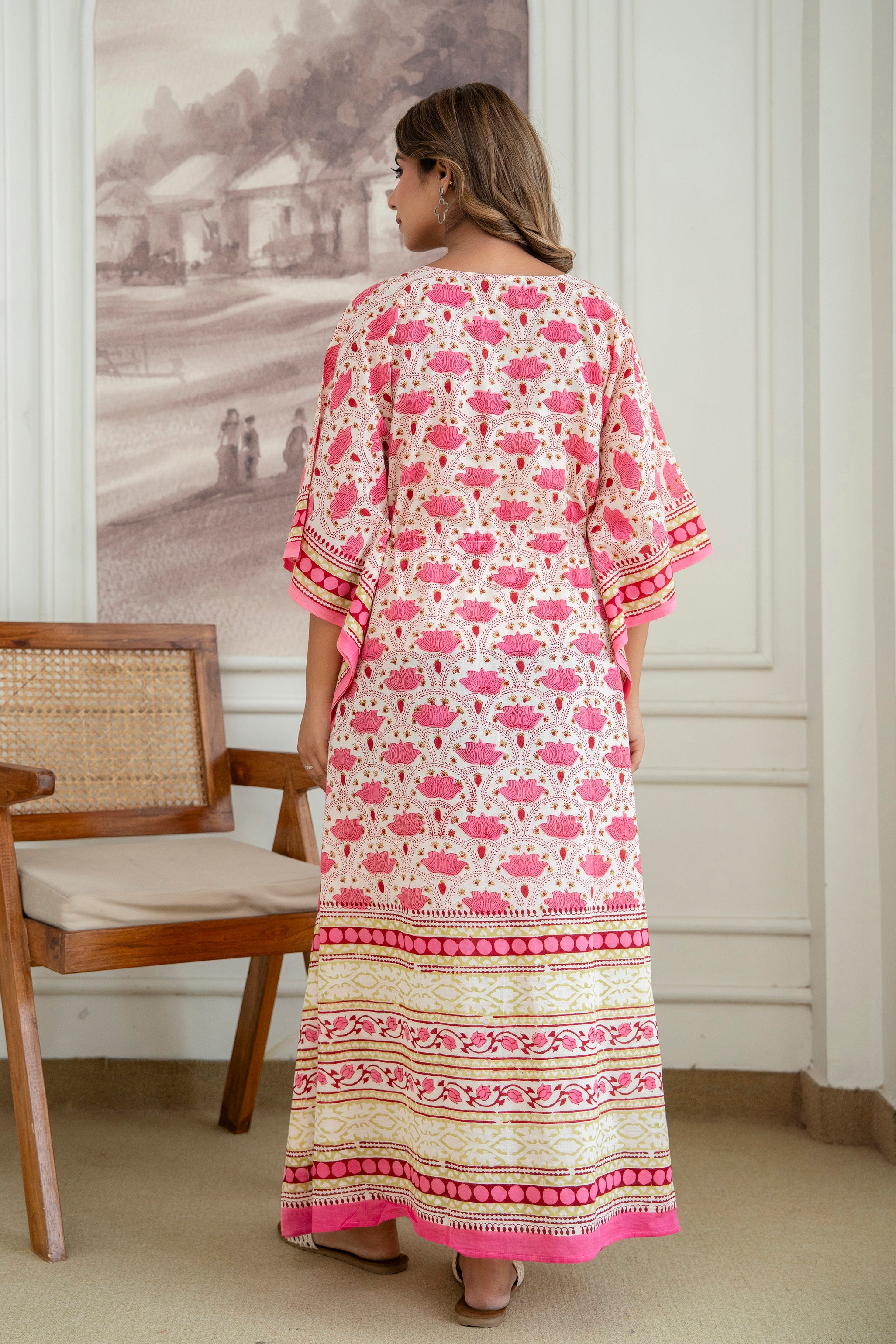 Lotus Trail Hand Block Printed Cotton Kaftan
