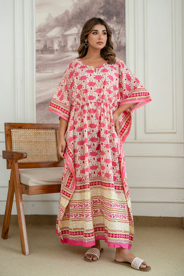 Lotus Trail Hand Block Printed Cotton Kaftan