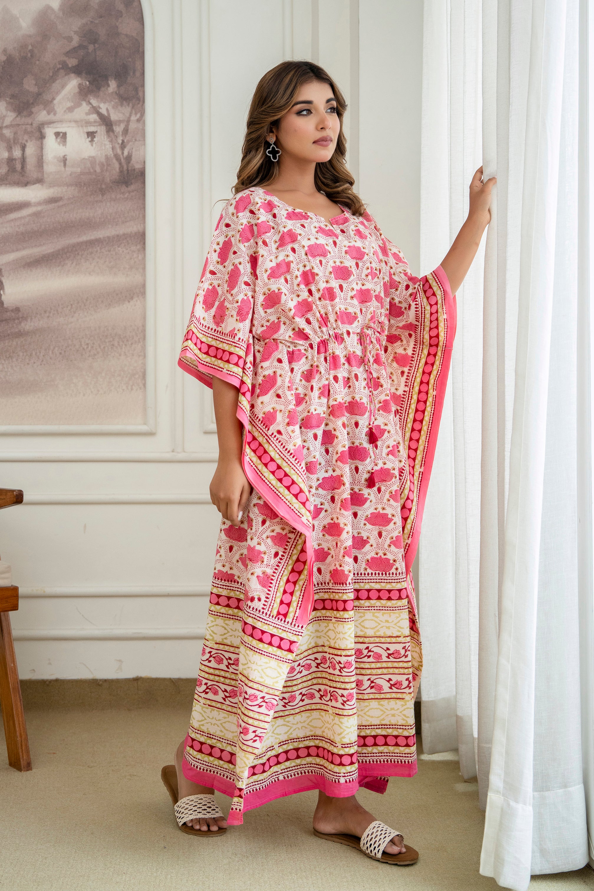 Lotus Trail Hand Block Printed Cotton Kaftan