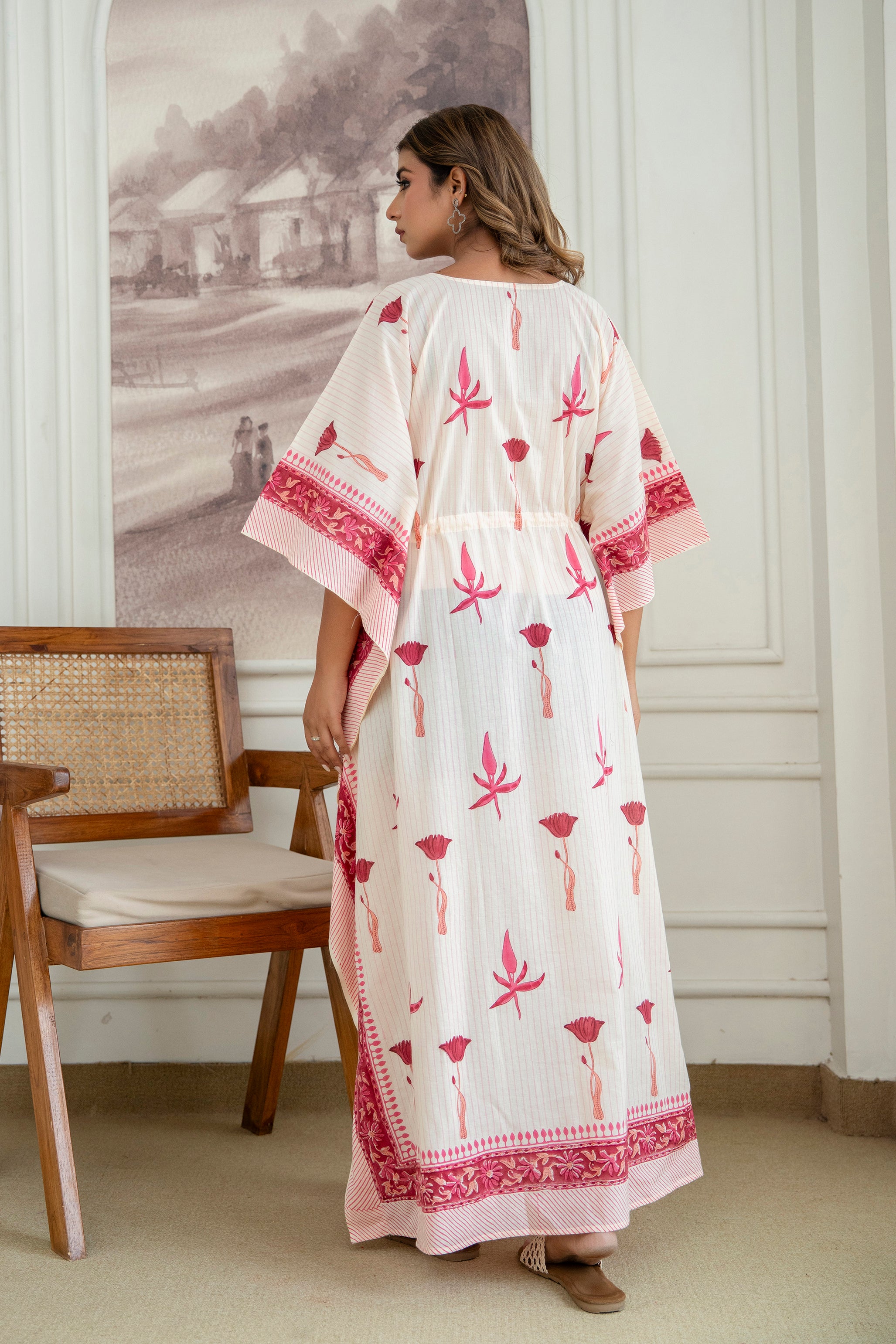 Petal Vine Hand Block Printed Cotton Kaftan