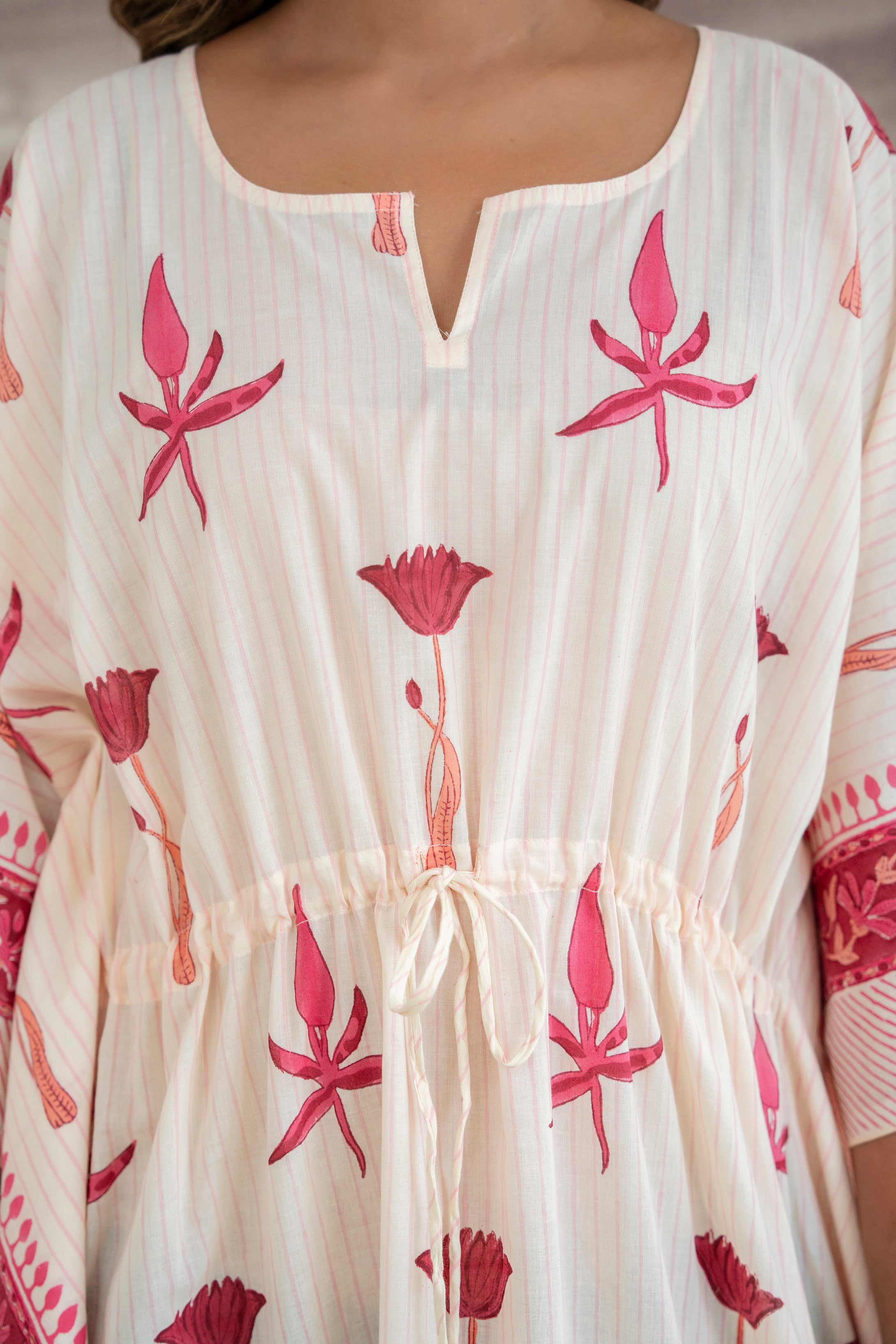 Petal Vine Hand Block Printed Cotton Kaftan