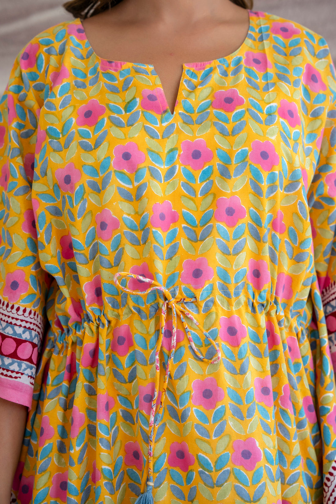 Sunshine Petal Hand Block Printed Cotton Kaftan
