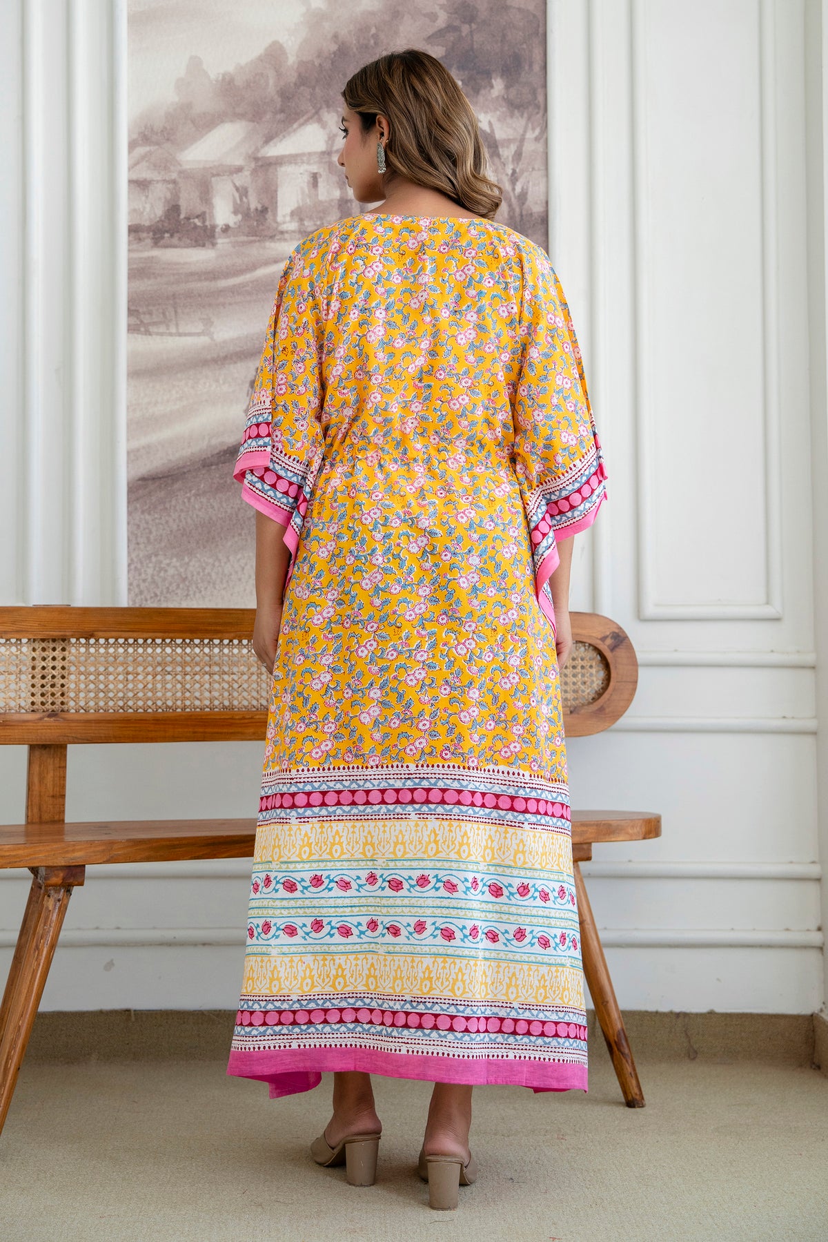 Sunshine Meadow Hand Block Printed Cotton Kaftan