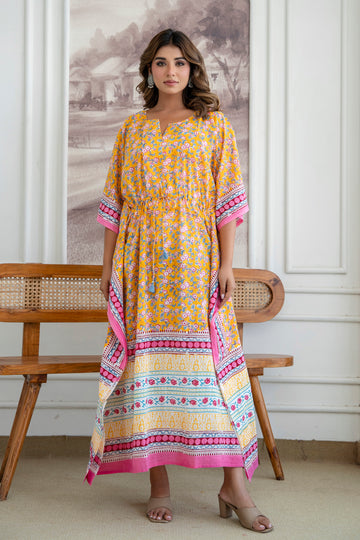 Sunshine Meadow Hand Block Printed Cotton Kaftan