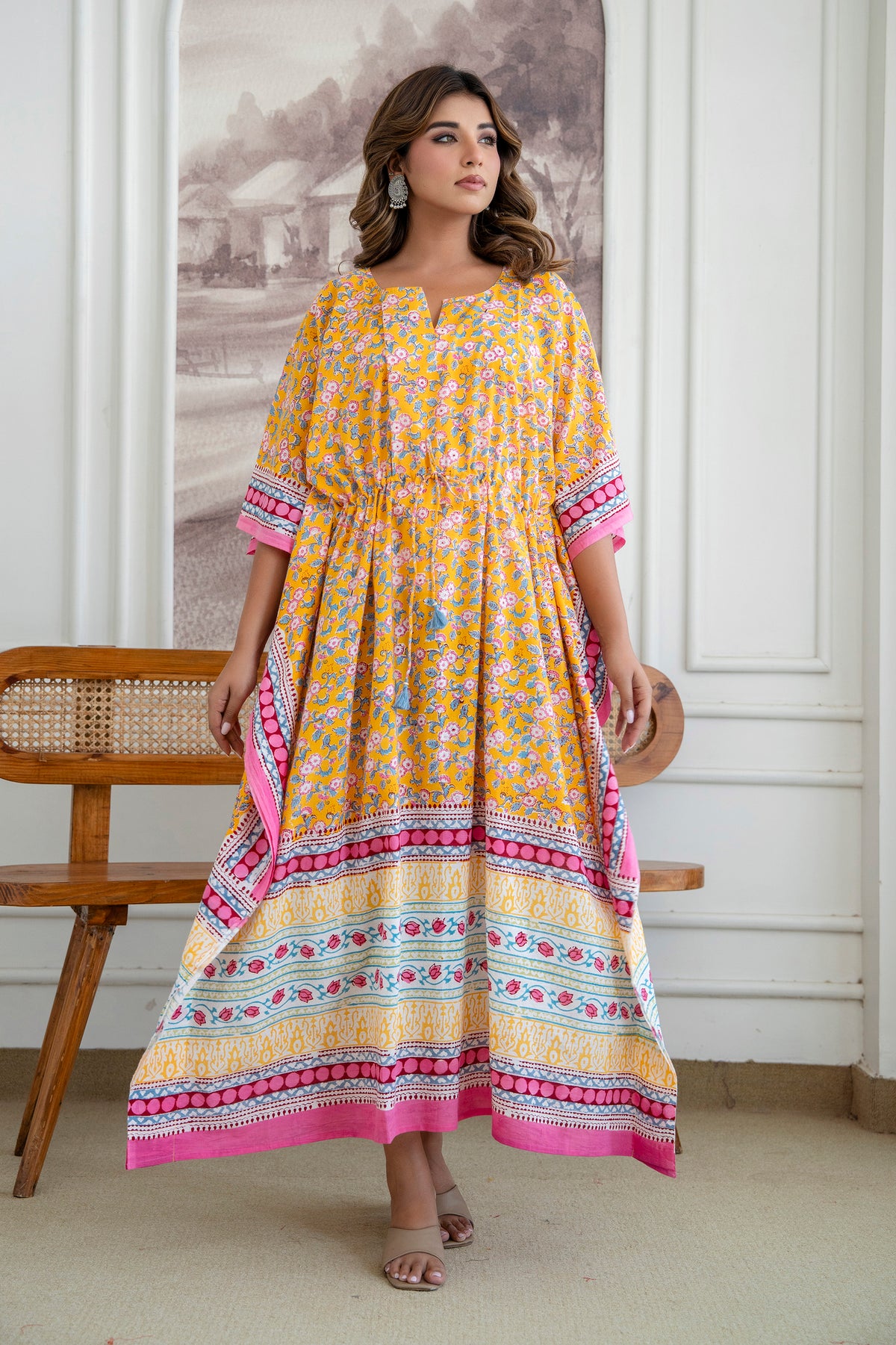 Sunshine Meadow Hand Block Printed Cotton Kaftan