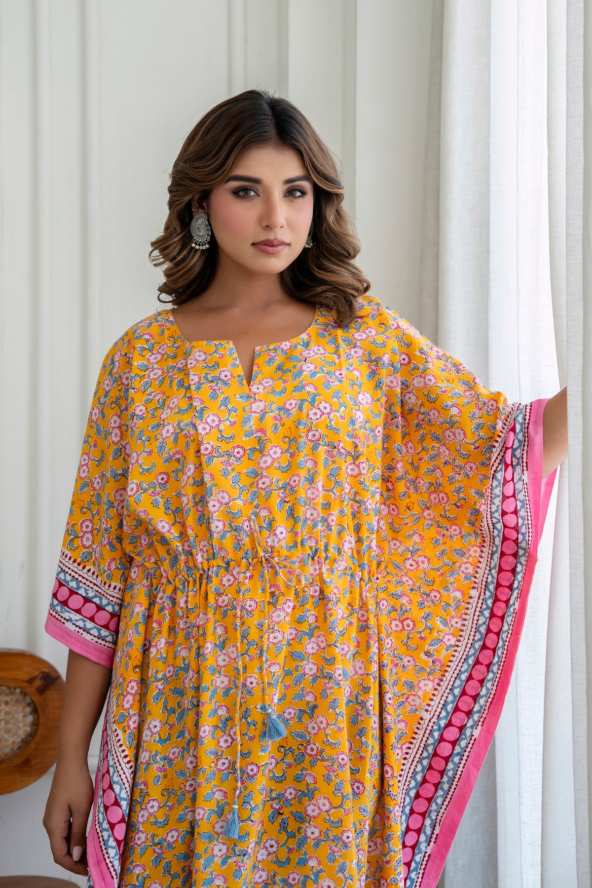 Sunshine Meadow Hand Block Printed Cotton Kaftan