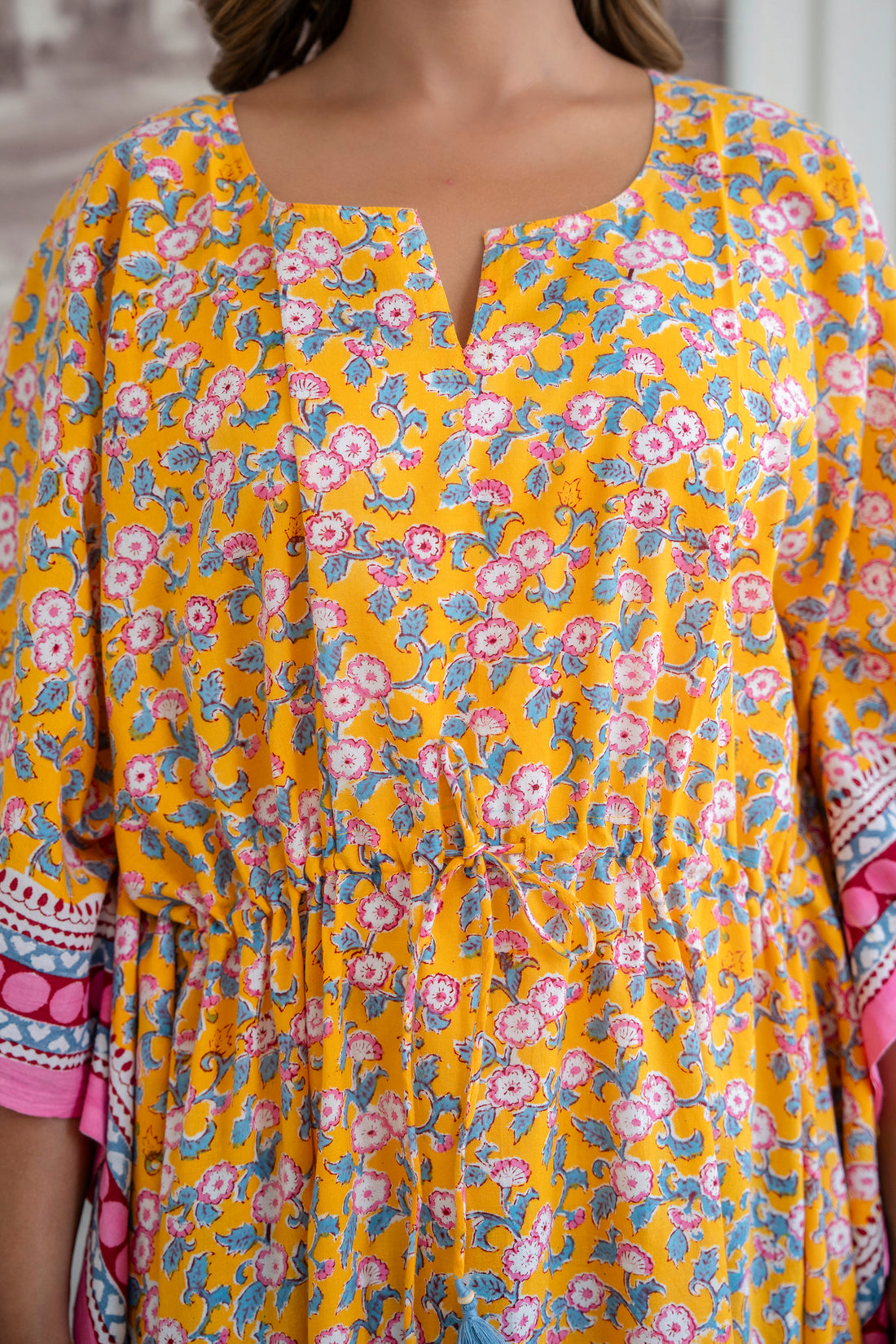 Sunshine Meadow Hand Block Printed Cotton Kaftan