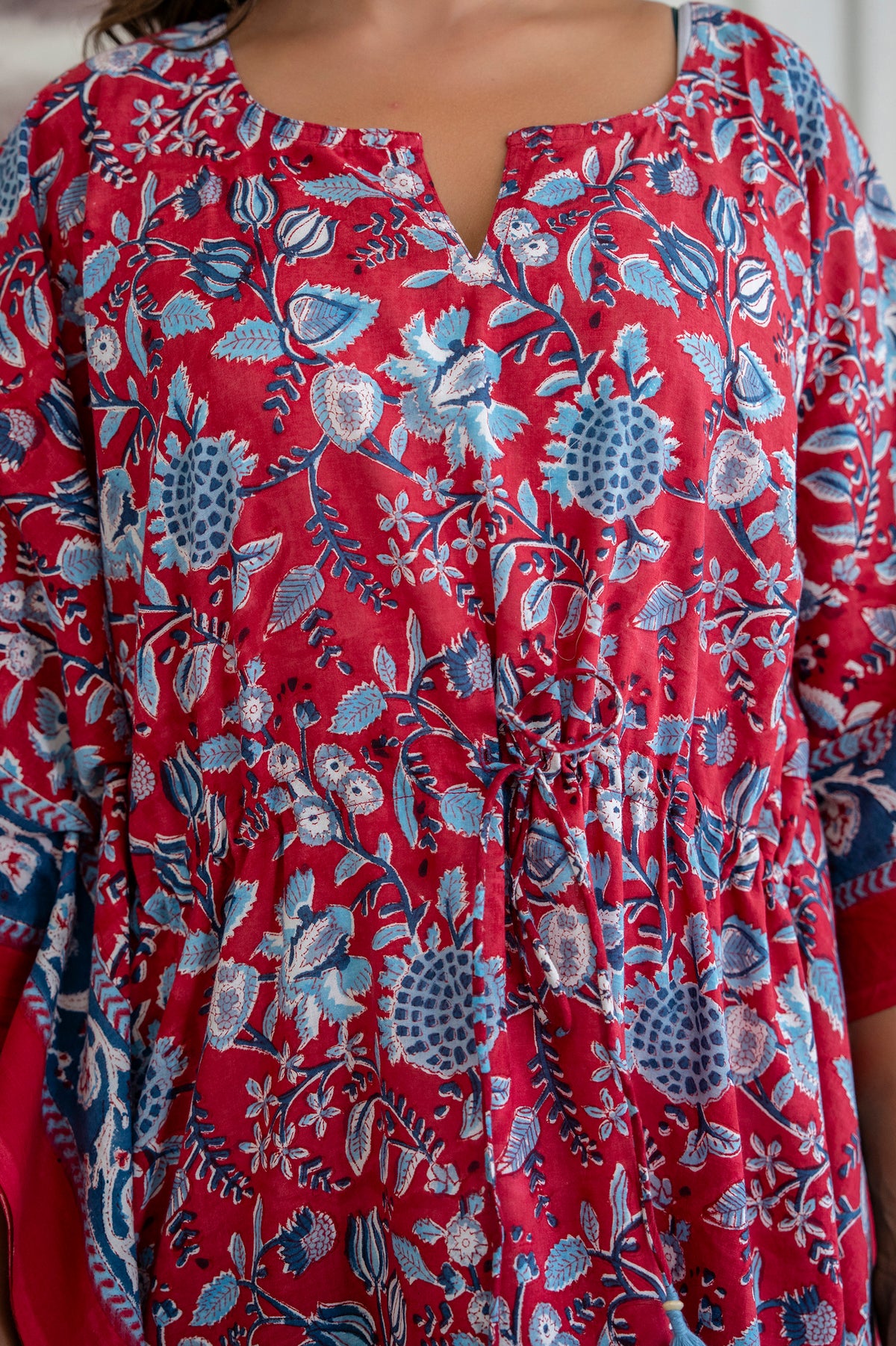 Crimson Garden Hand Block Printed Cotton Kaftan