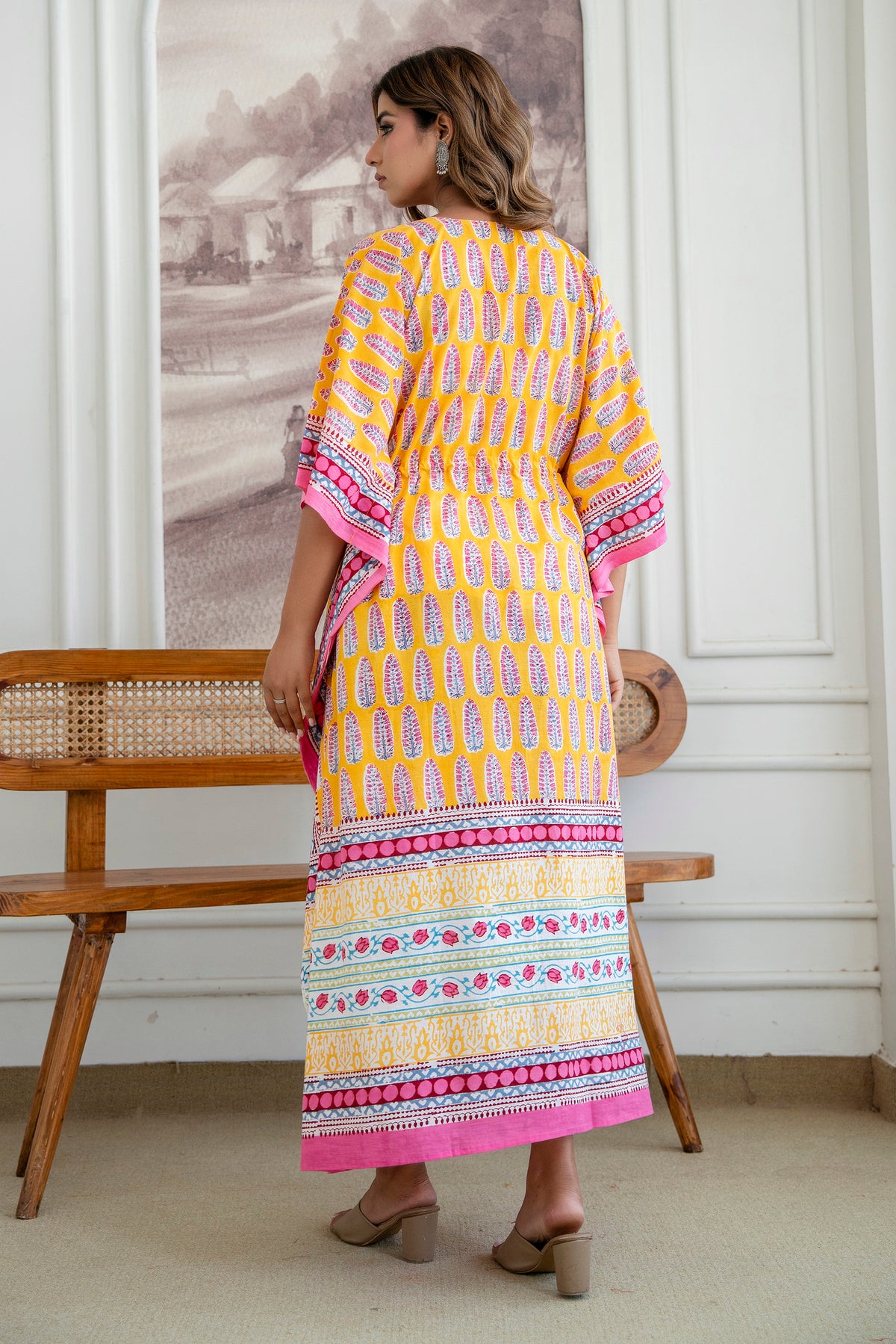Sunshine Buta Hand Block Printed Cotton Kaftan