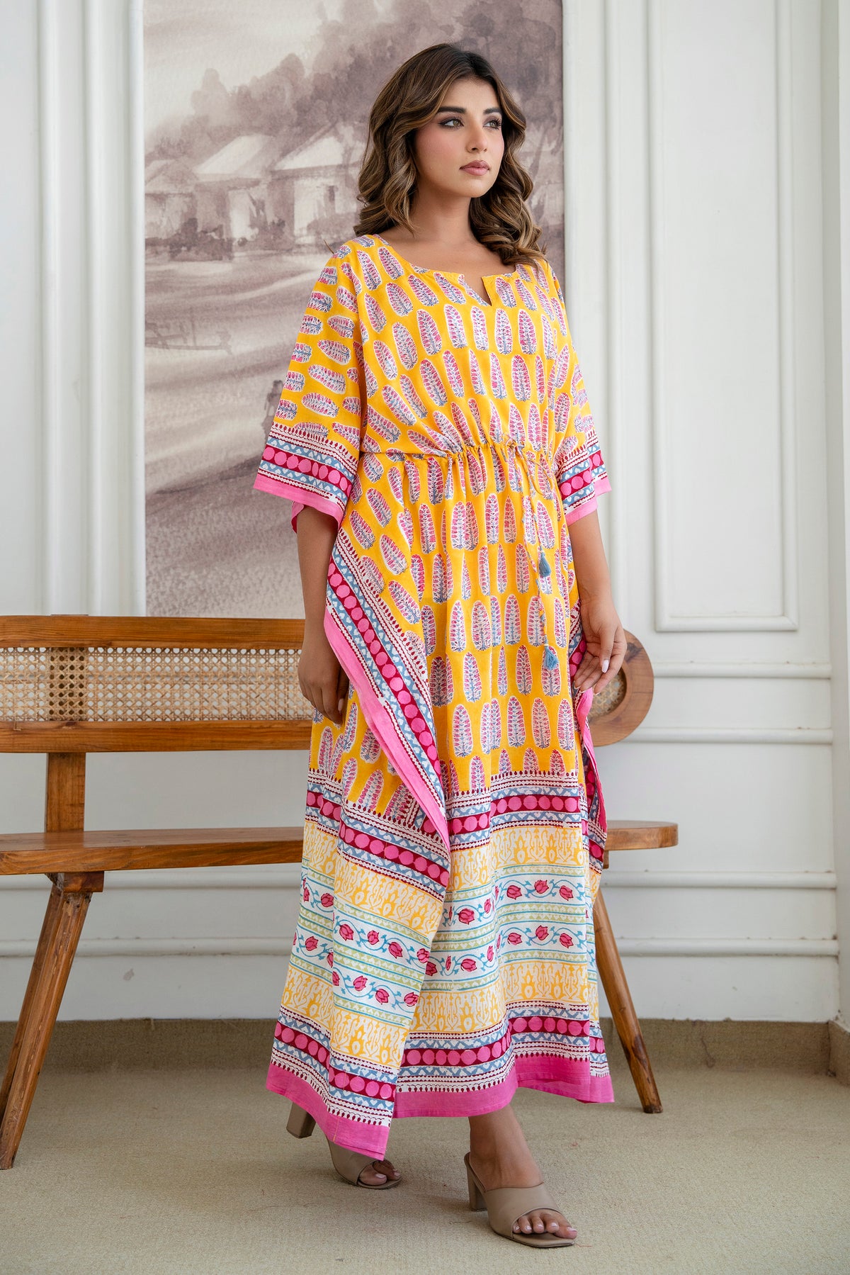 Sunshine Buta Hand Block Printed Cotton Kaftan