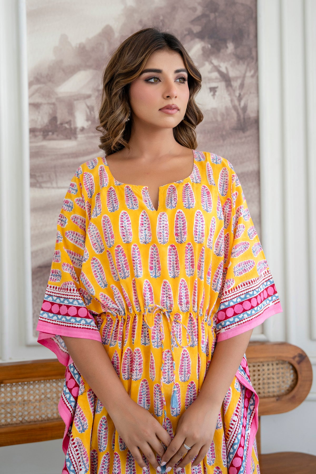 Sunshine Buta Hand Block Printed Cotton Kaftan