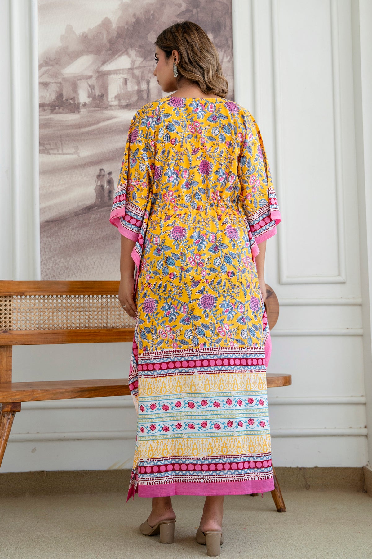 Sunshine Garden Hand Block Printed Cotton Kaftan