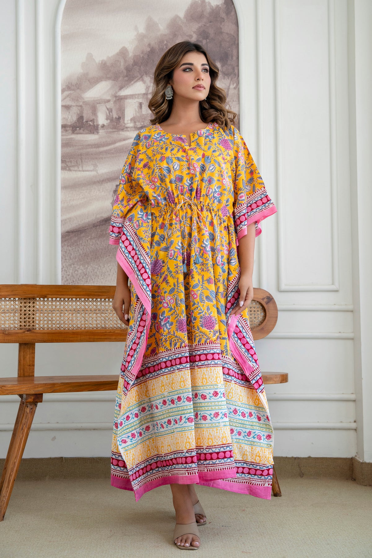 Sunshine Garden Hand Block Printed Cotton Kaftan