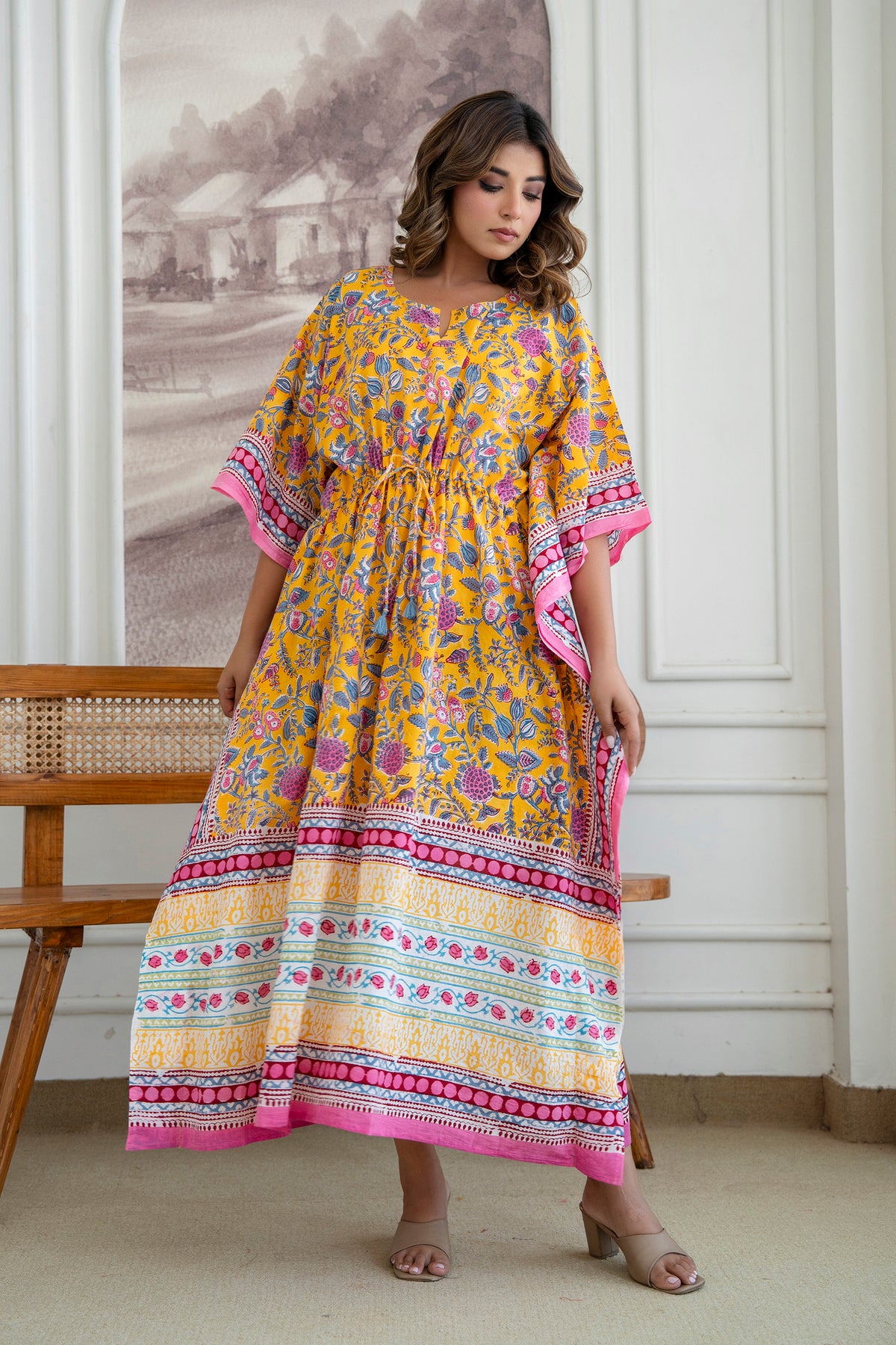 Sunshine Garden Hand Block Printed Cotton Kaftan