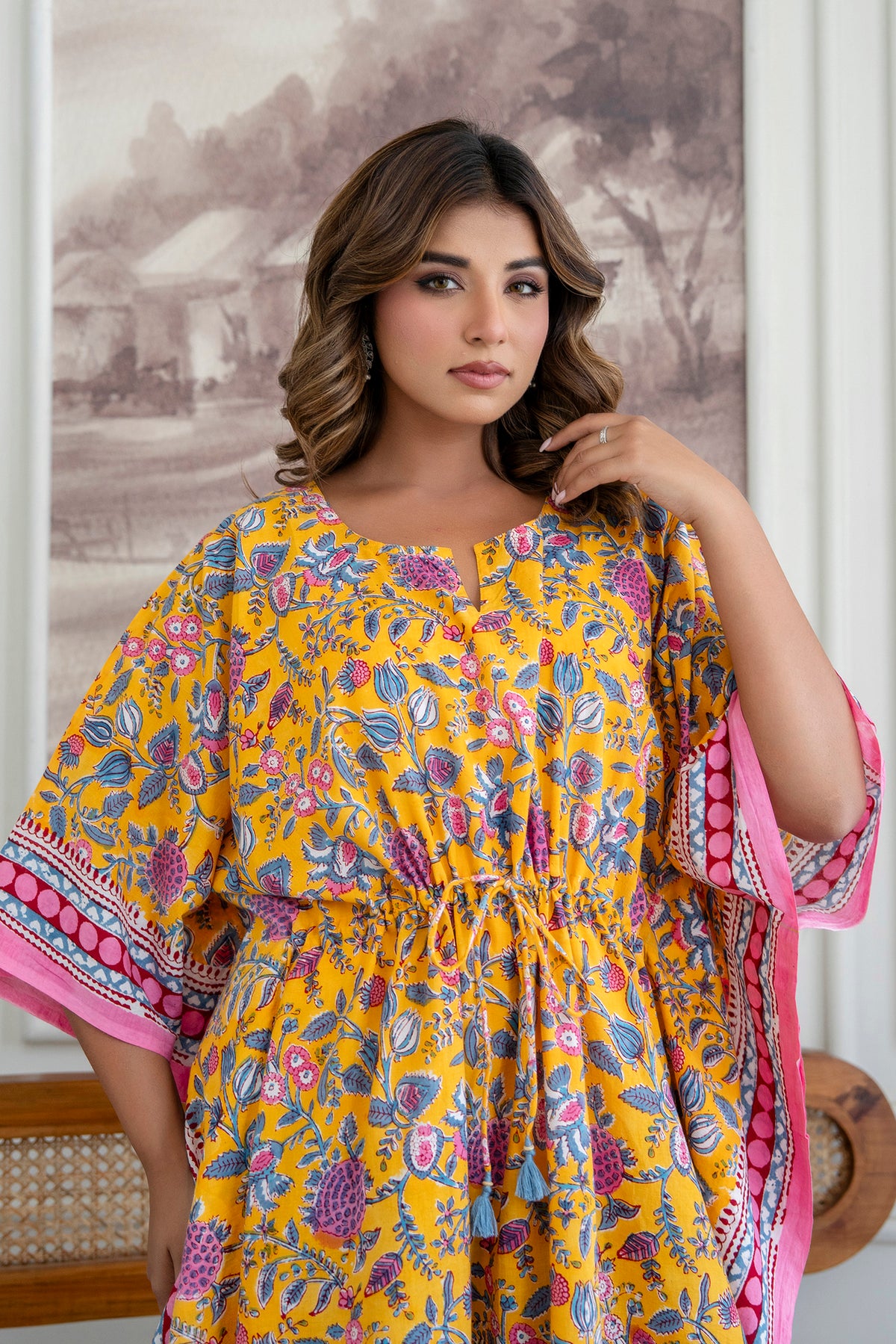 Sunshine Garden Hand Block Printed Cotton Kaftan