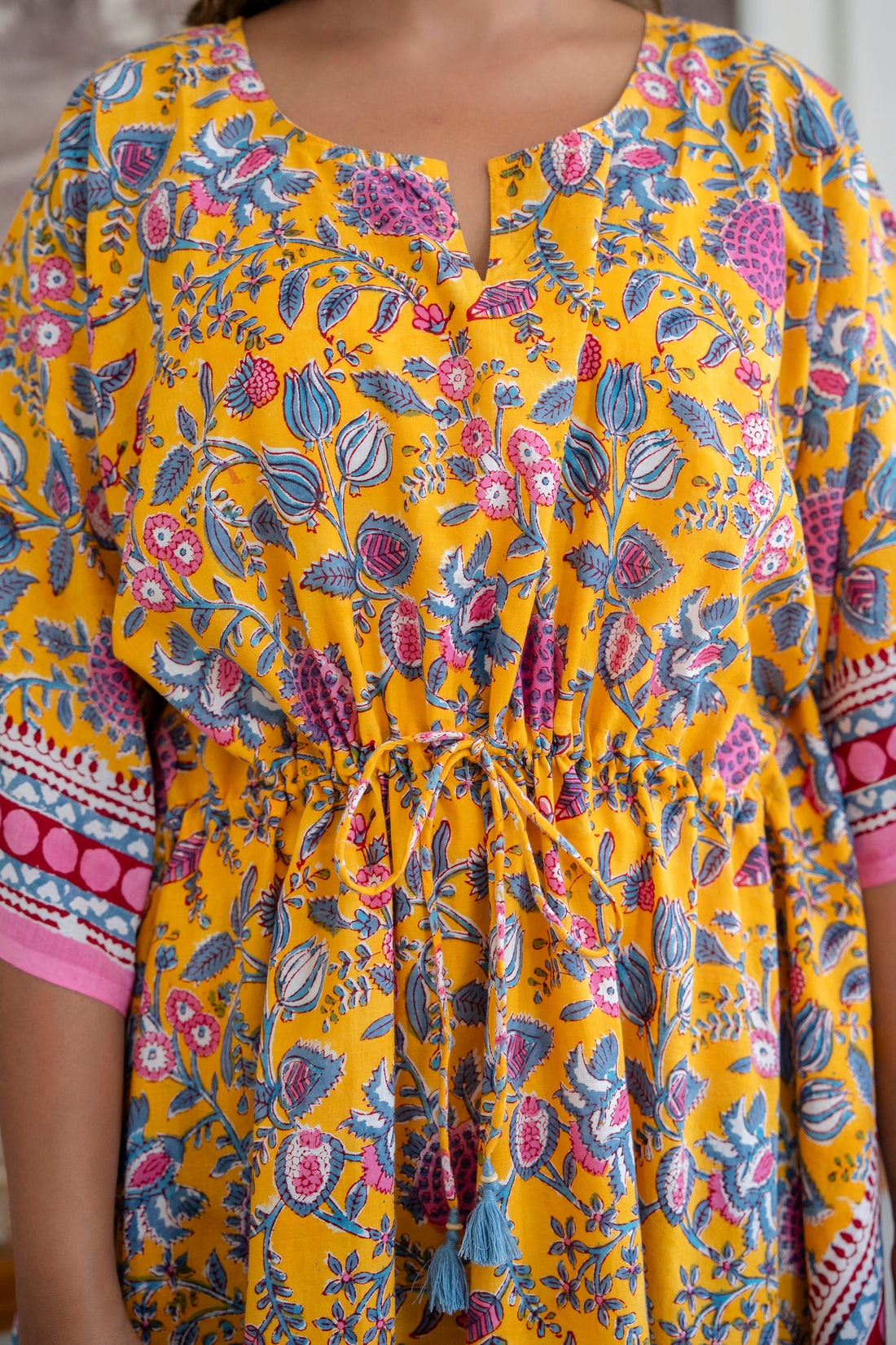 Sunshine Garden Hand Block Printed Cotton Kaftan