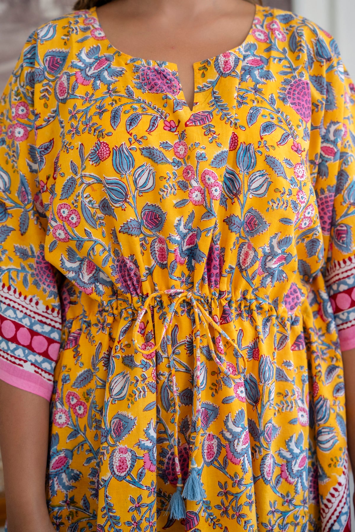 Sunshine Garden Hand Block Printed Cotton Kaftan