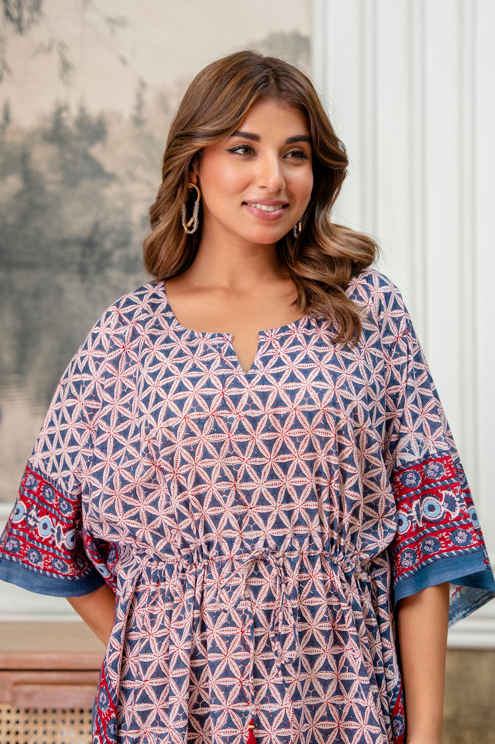 Indigo Geometry Hand Block Printed Cotton Kaftan