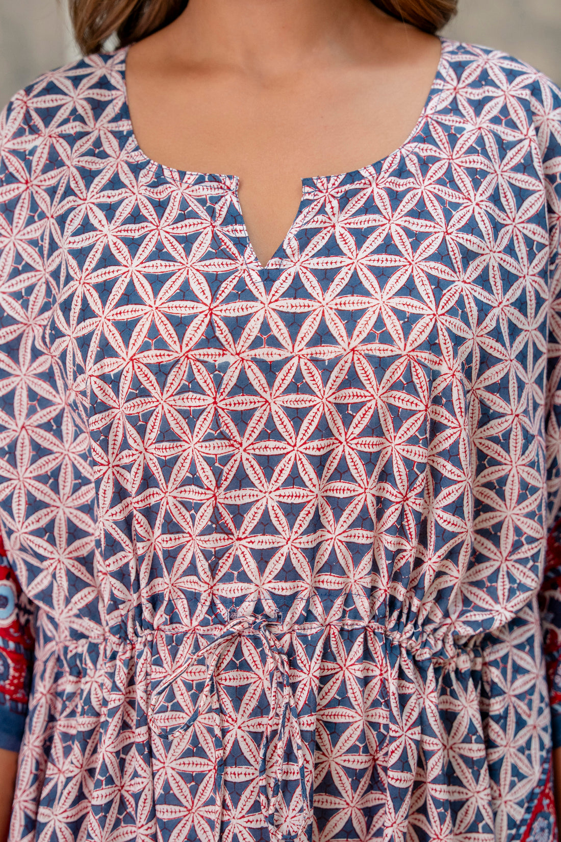 Indigo Geometry Hand Block Printed Cotton Kaftan