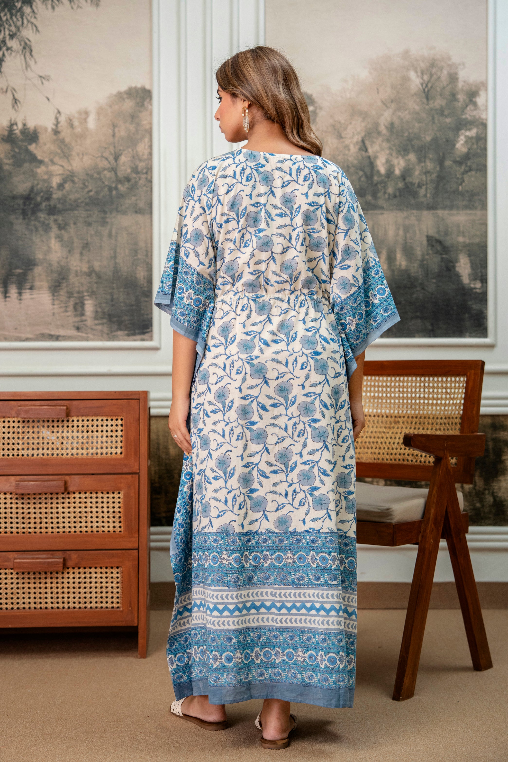 Azure Garden Hand Block Printed Cotton Kaftan