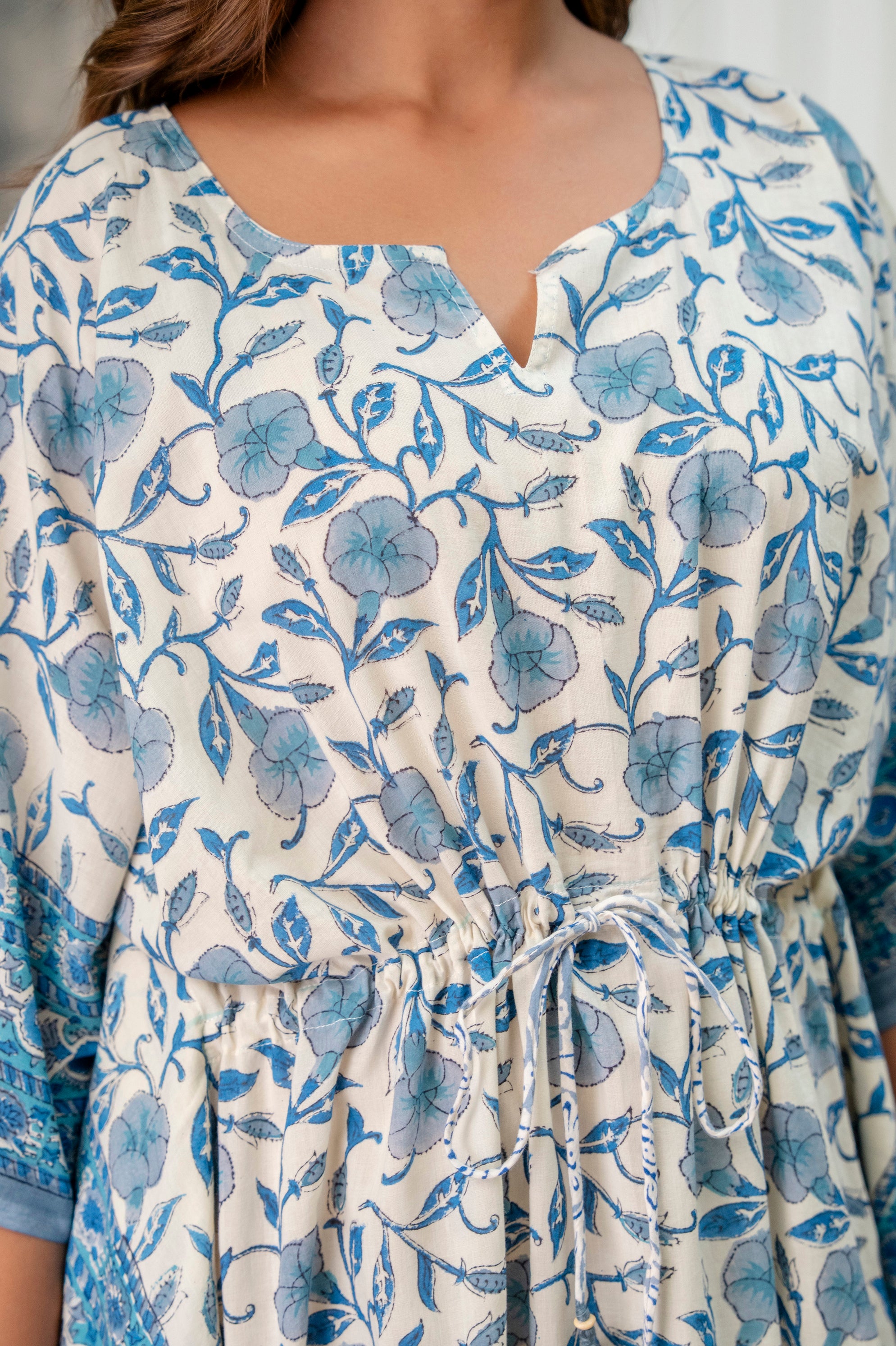 Azure Garden Hand Block Printed Cotton Kaftan