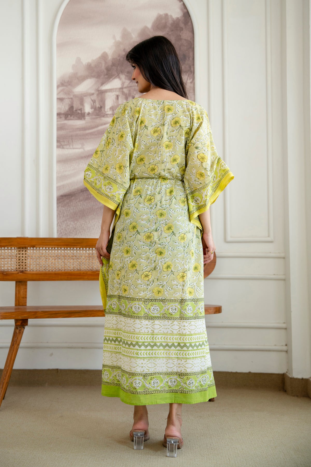 Lemon Blossom Hand Block Printed Cotton Kaftan