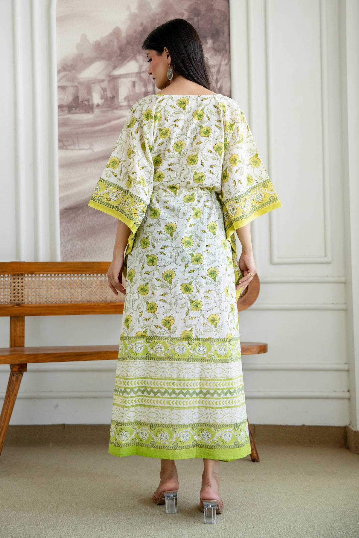 Lemon Vine Hand Block Printed Cotton Kaftan