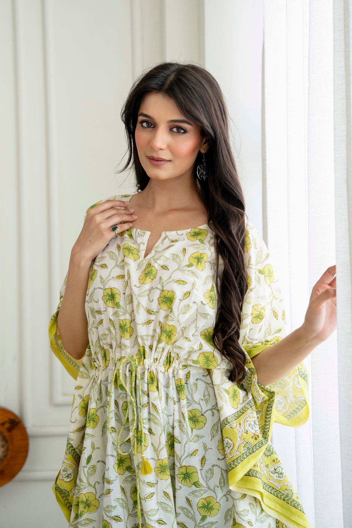Lemon Vine Hand Block Printed Cotton Kaftan