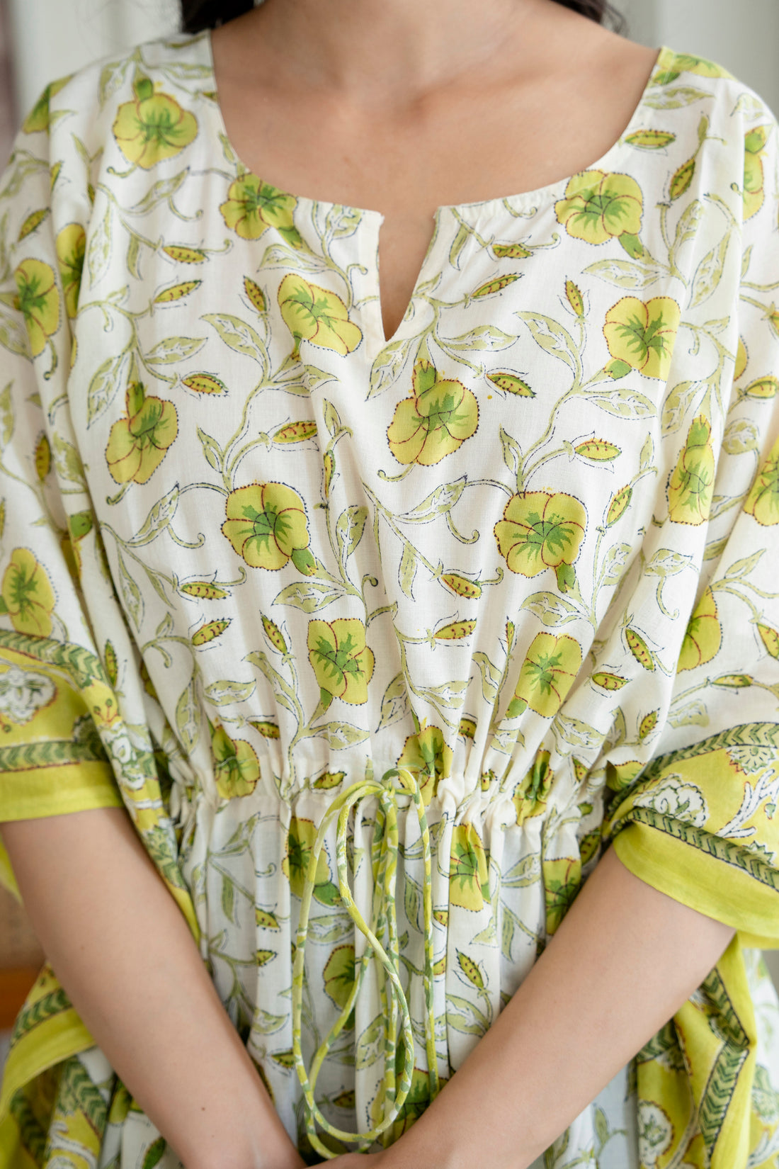 Lemon Vine Hand Block Printed Cotton Kaftan