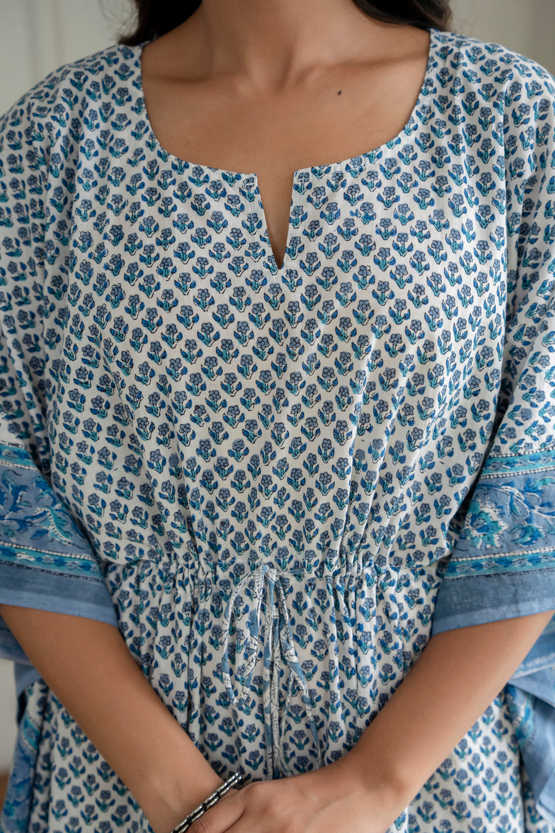 Blue Motif Hand Block Printed Cotton Kaftan