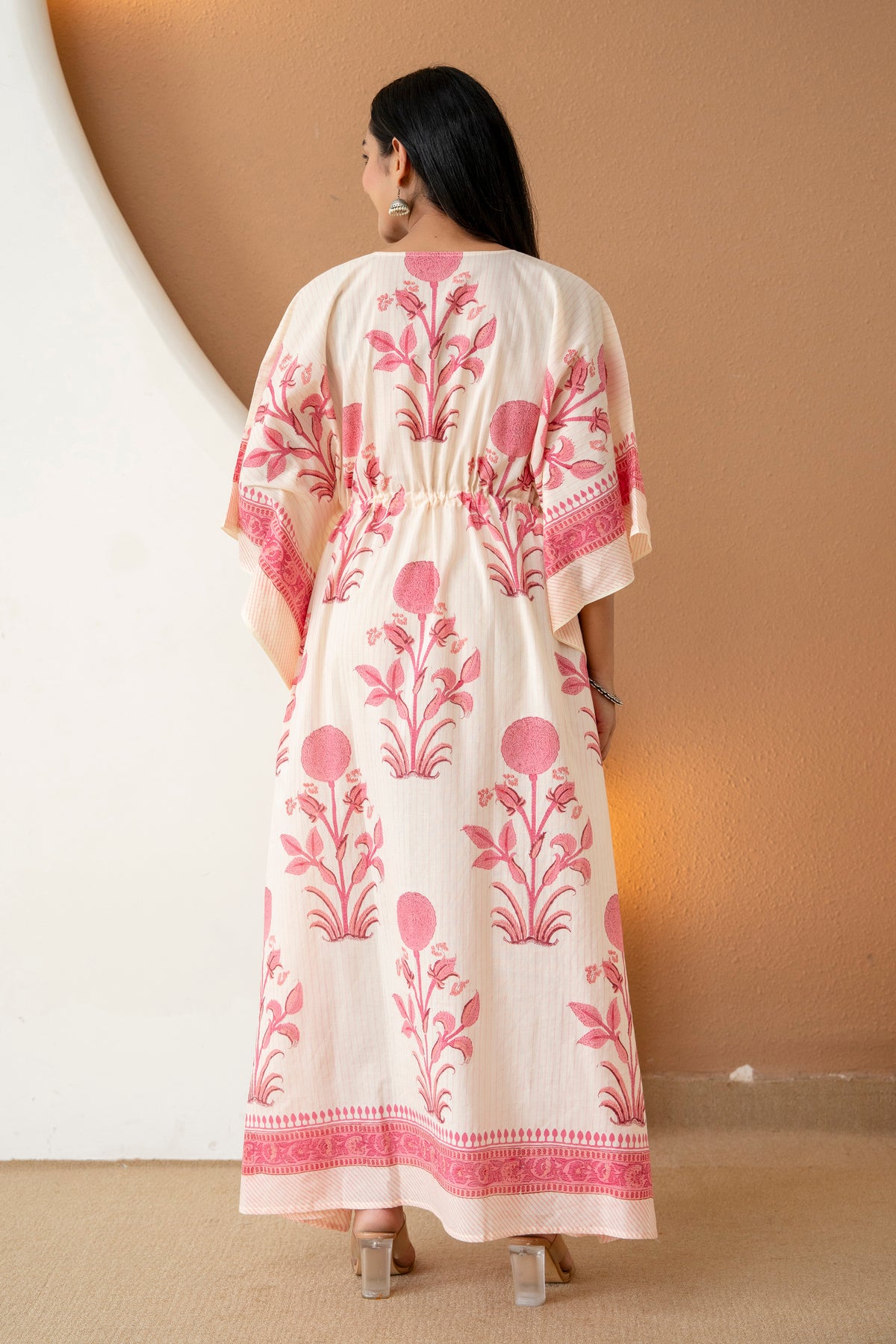 Blush Bloom Hand Block Printed Cotton Kaftan