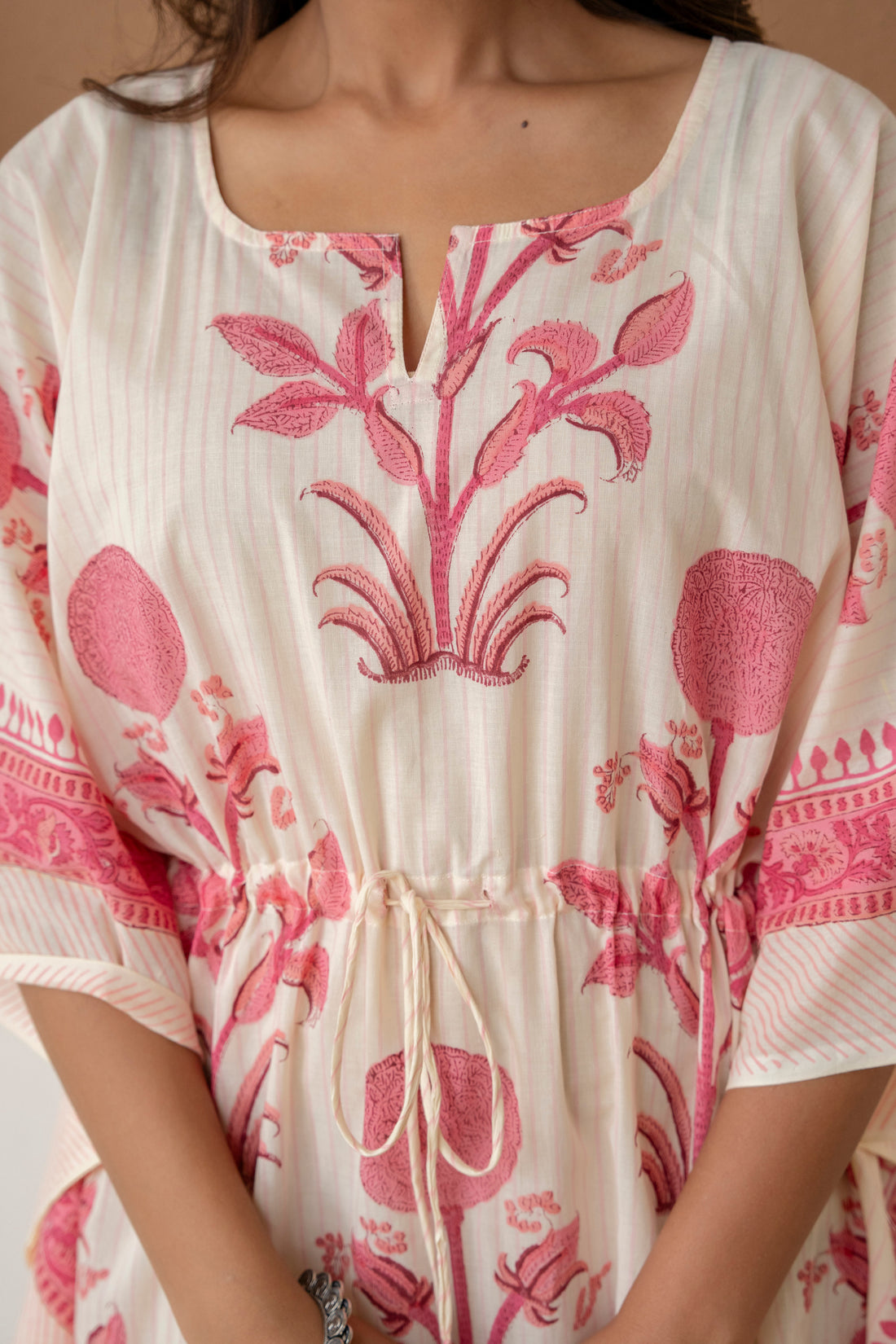 Blush Bloom Hand Block Printed Cotton Kaftan