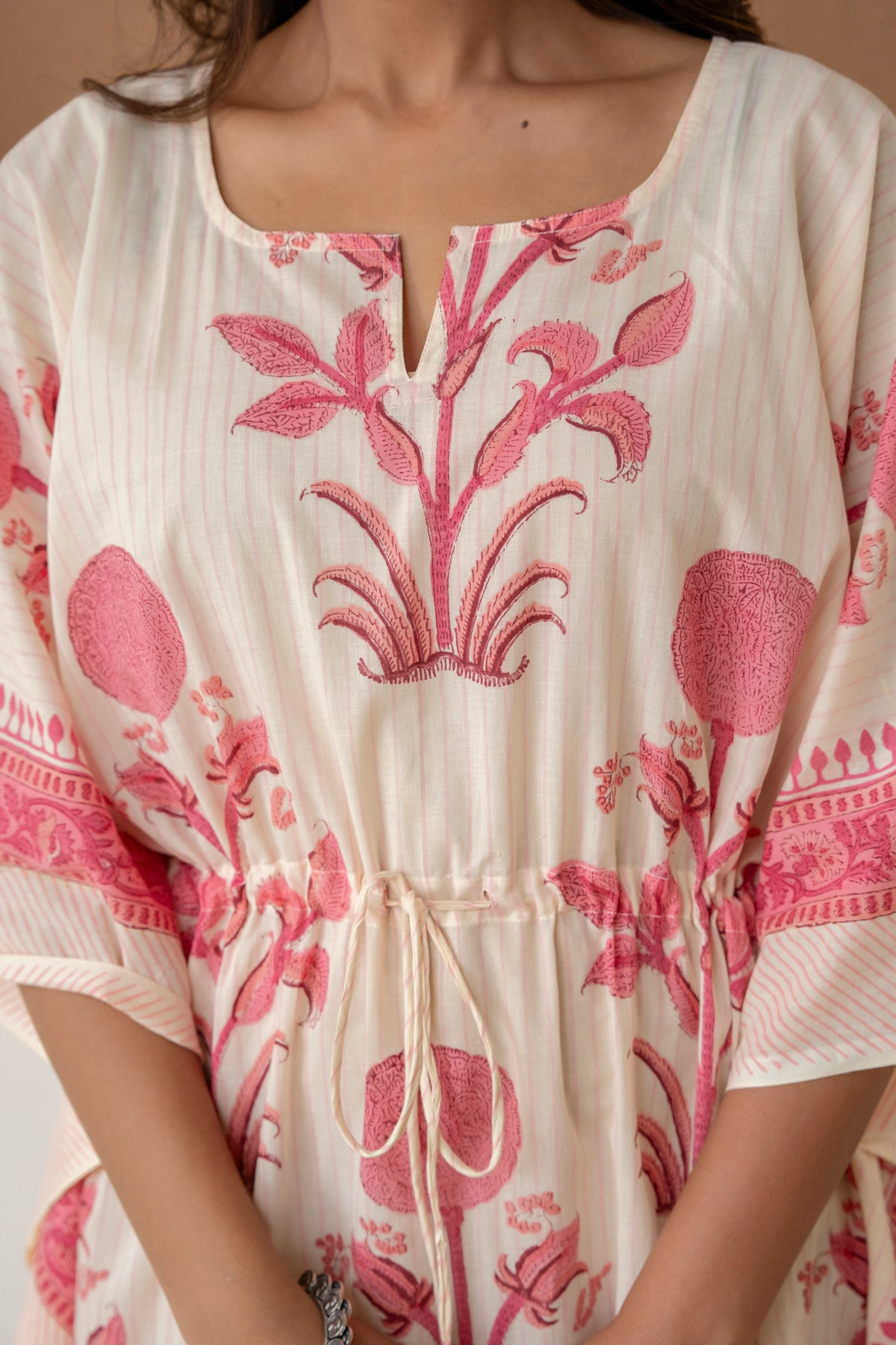 Blush Bloom Hand Block Printed Cotton Kaftan