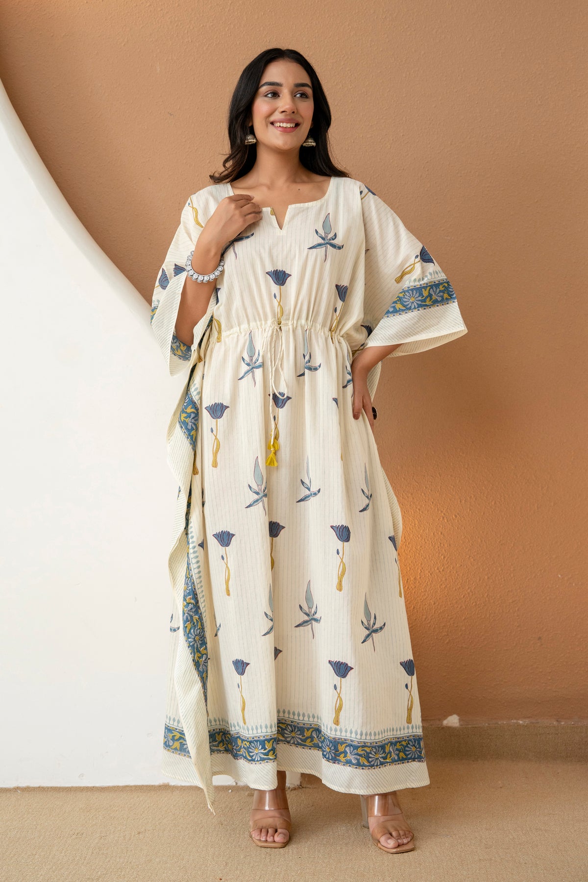 Meadow Blue Hand Block Printed Cotton Kaftan