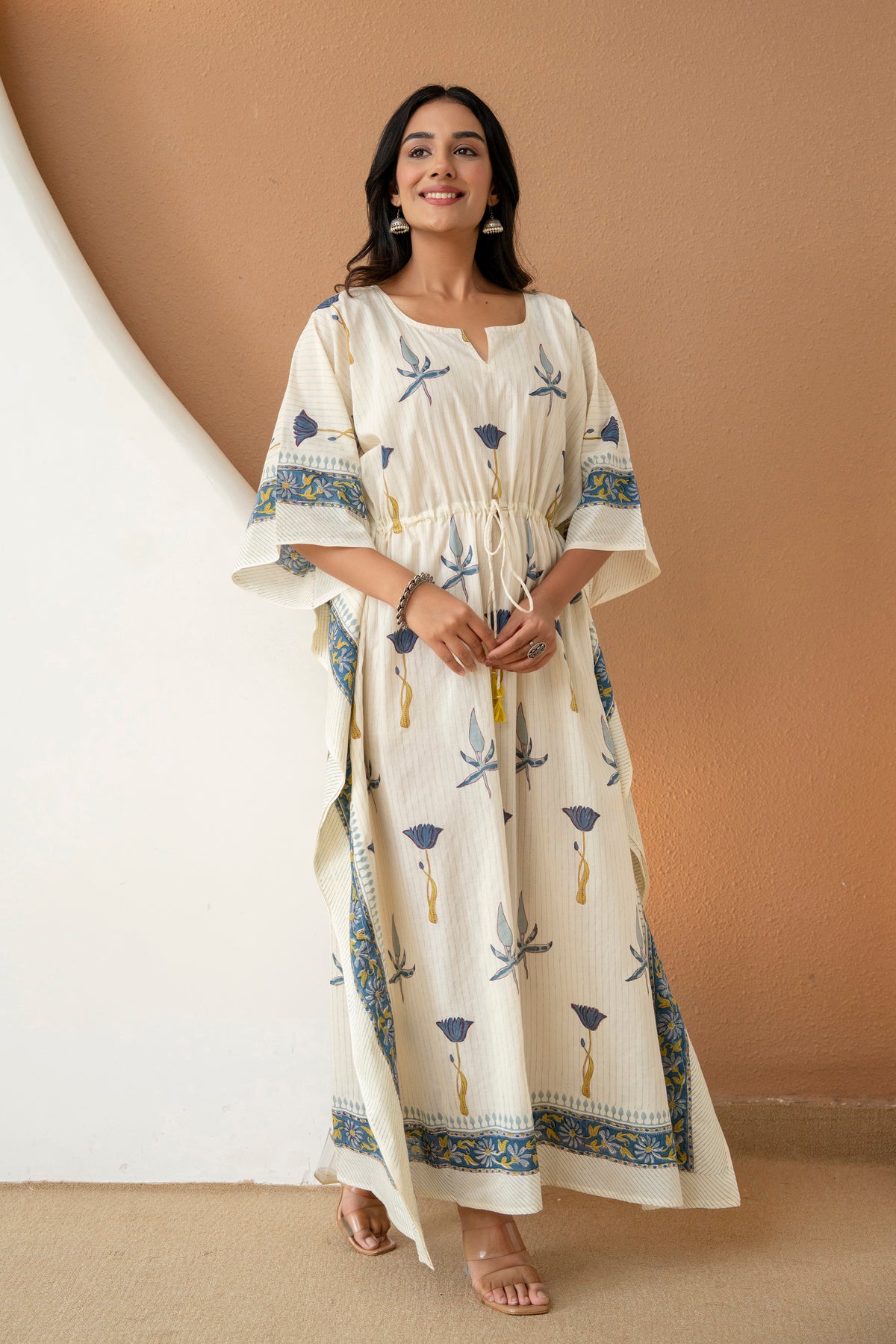 Meadow Blue Hand Block Printed Cotton Kaftan