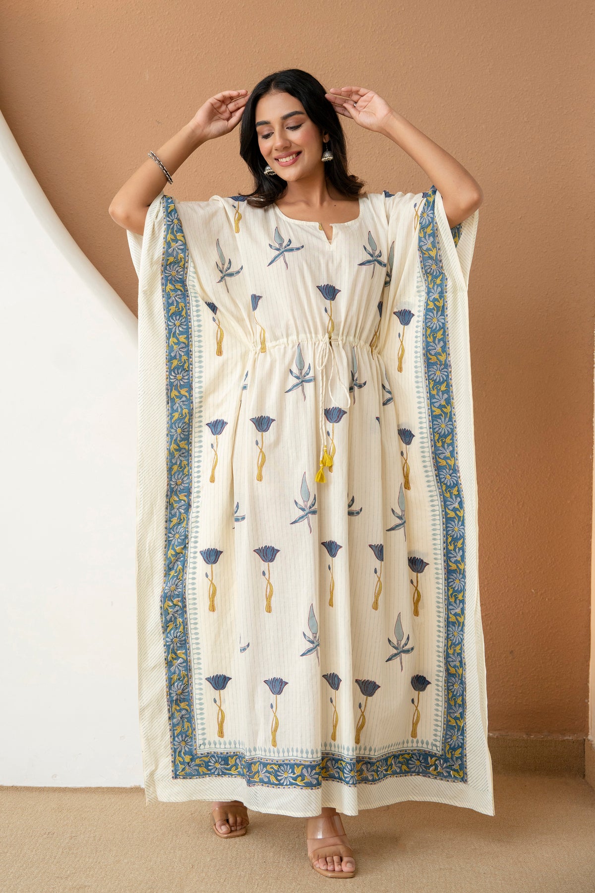 Meadow Blue Hand Block Printed Cotton Kaftan