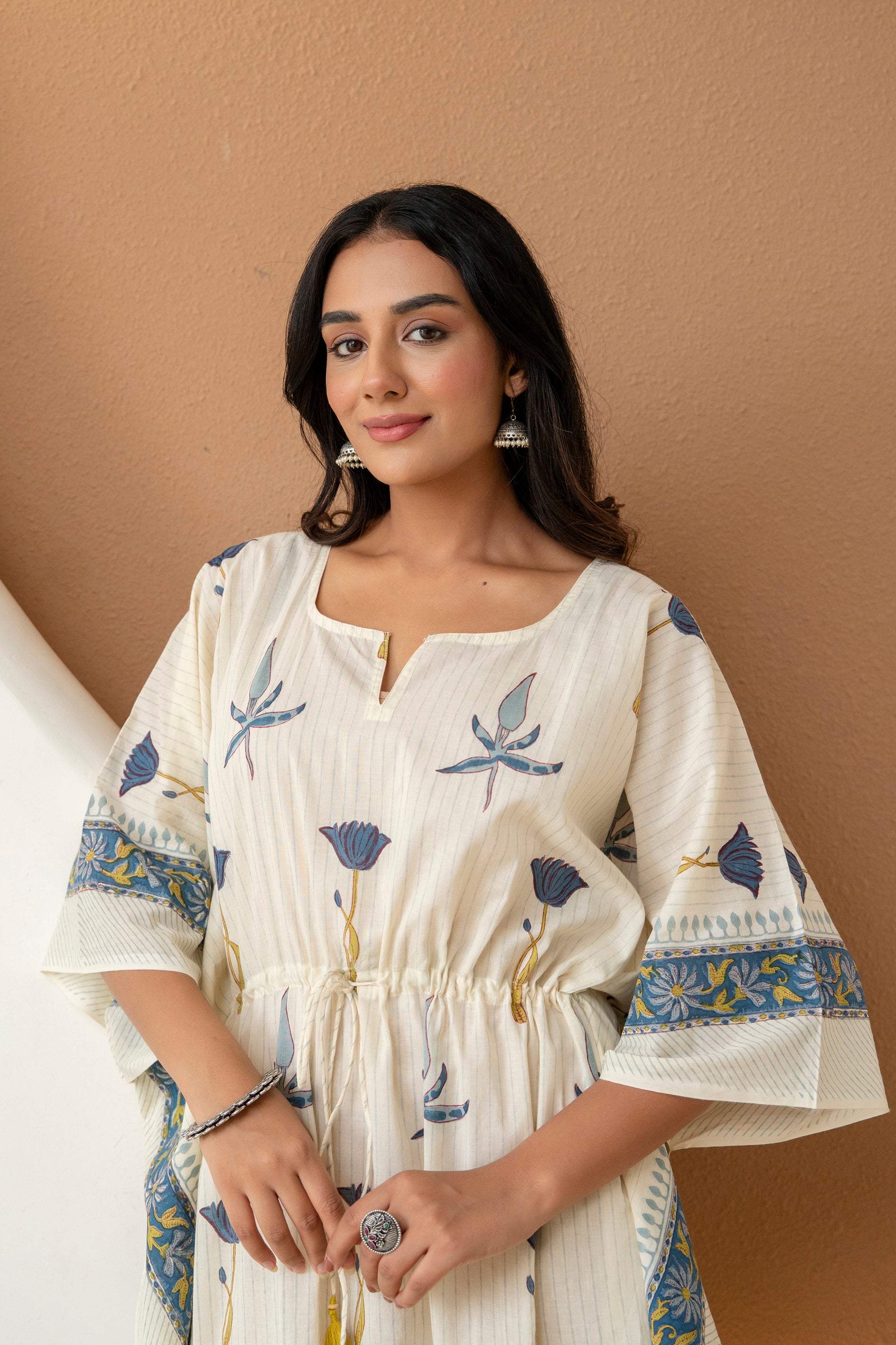 Meadow Blue Hand Block Printed Cotton Kaftan