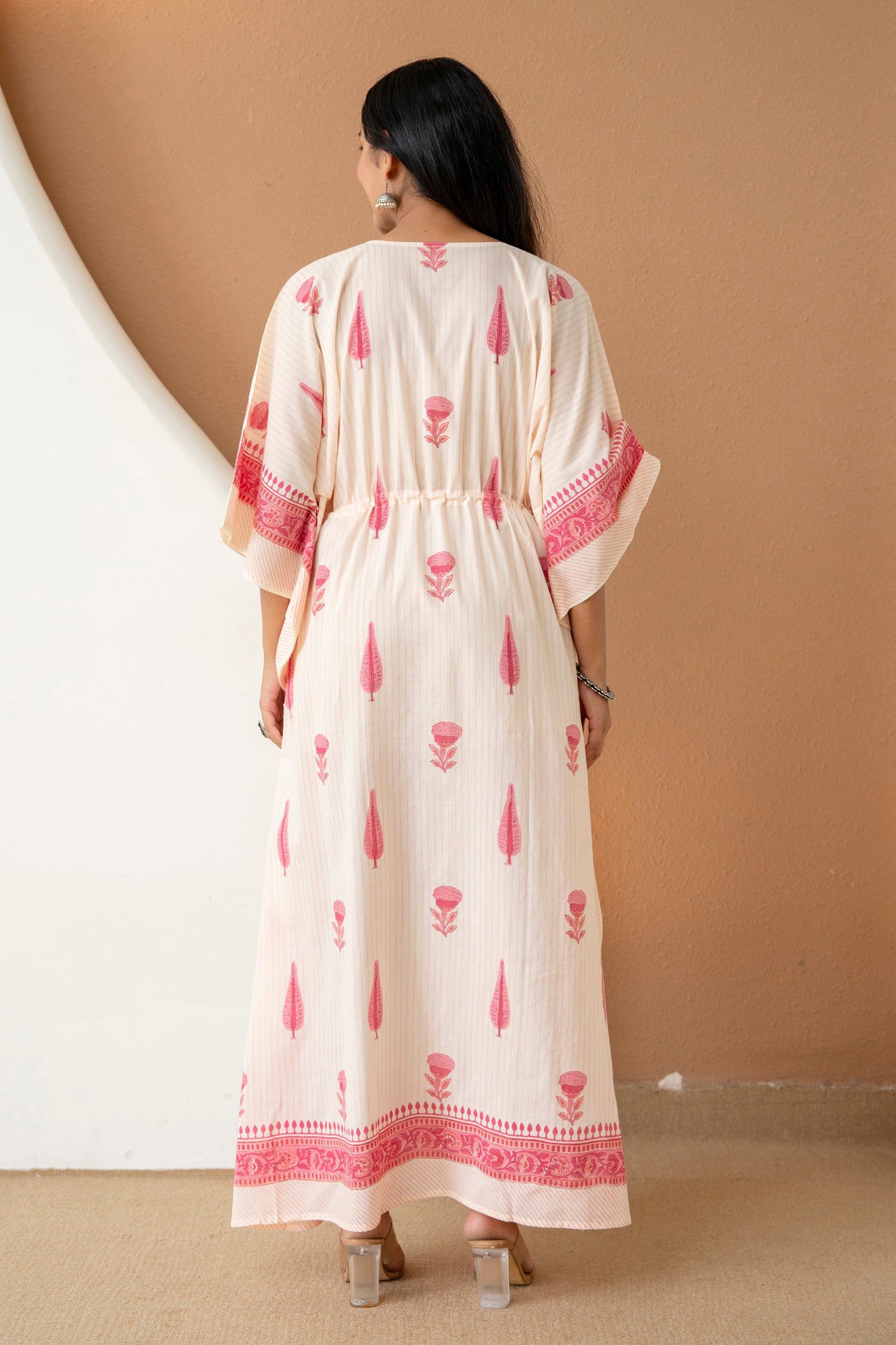 Soft Petals Hand Block Printed Cotton Kaftan
