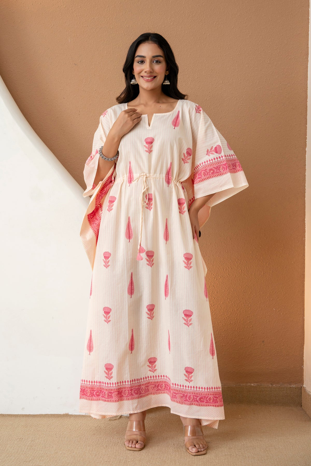 Soft Petals Hand Block Printed Cotton Kaftan