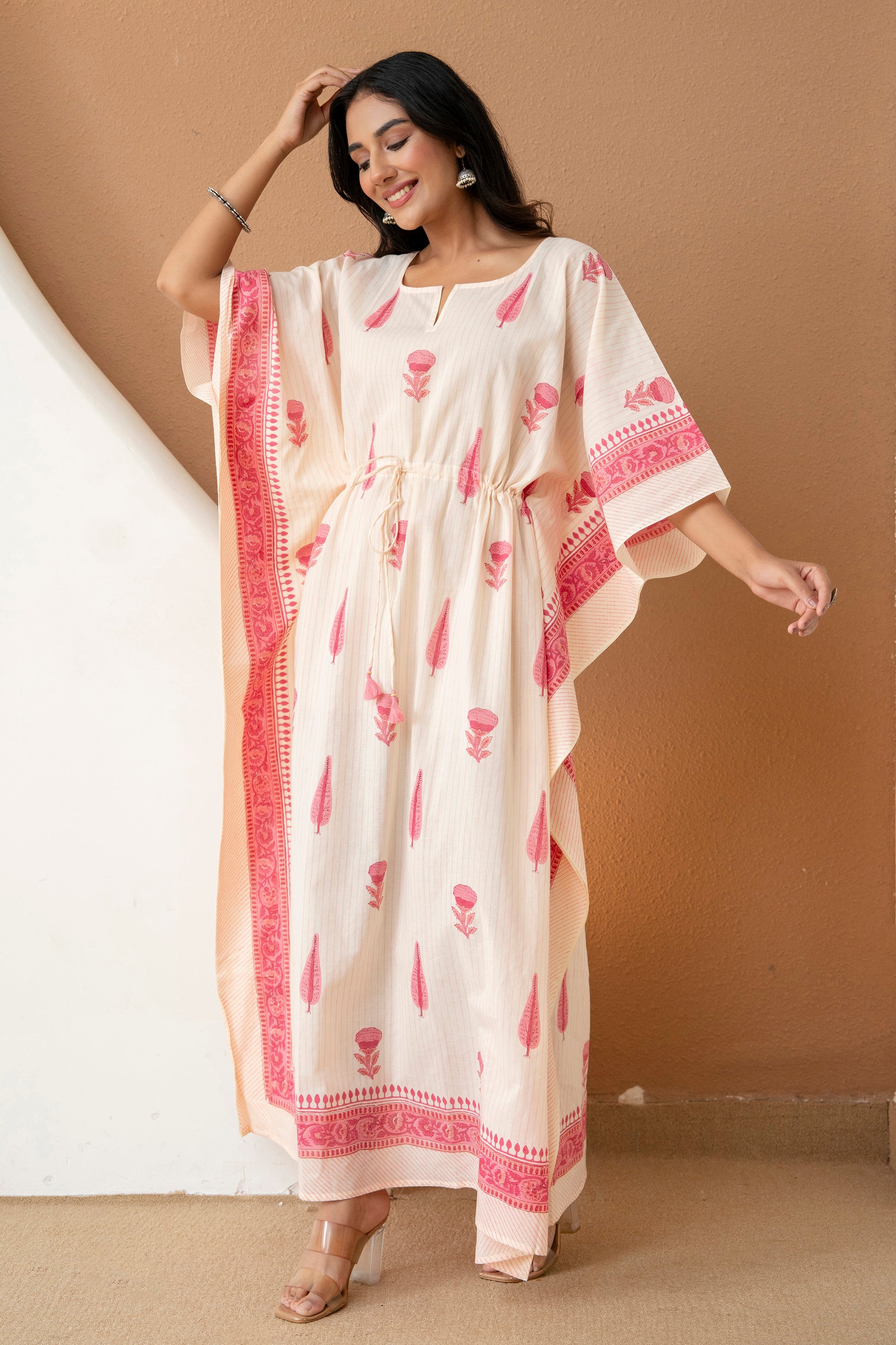 Soft Petals Hand Block Printed Cotton Kaftan