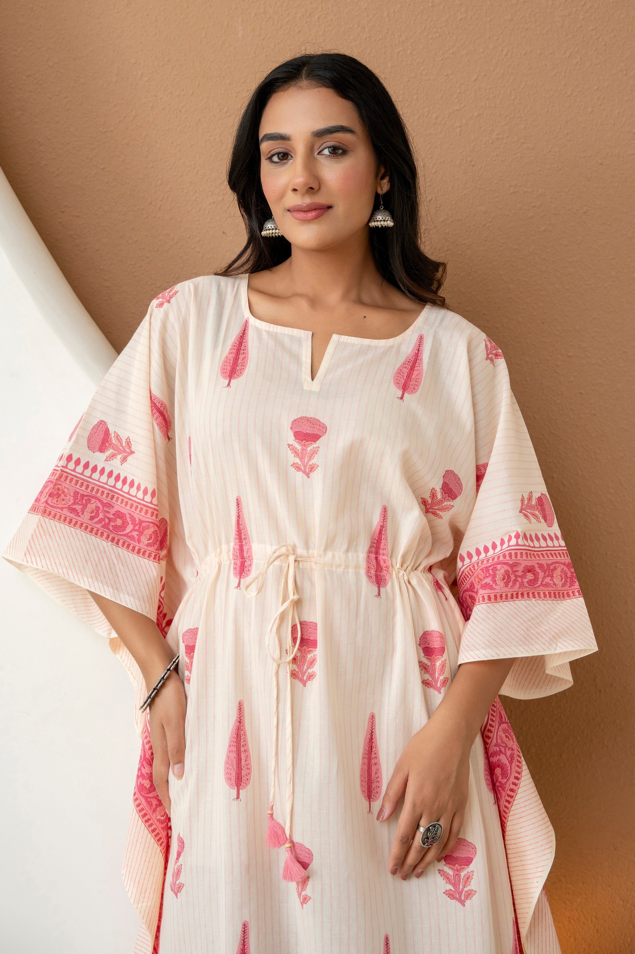 Soft Petals Hand Block Printed Cotton Kaftan