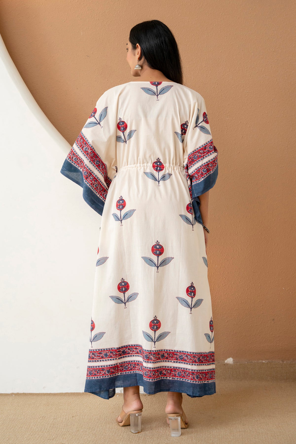 Crimson Bloom Hand Block Printed Cotton Kaftan