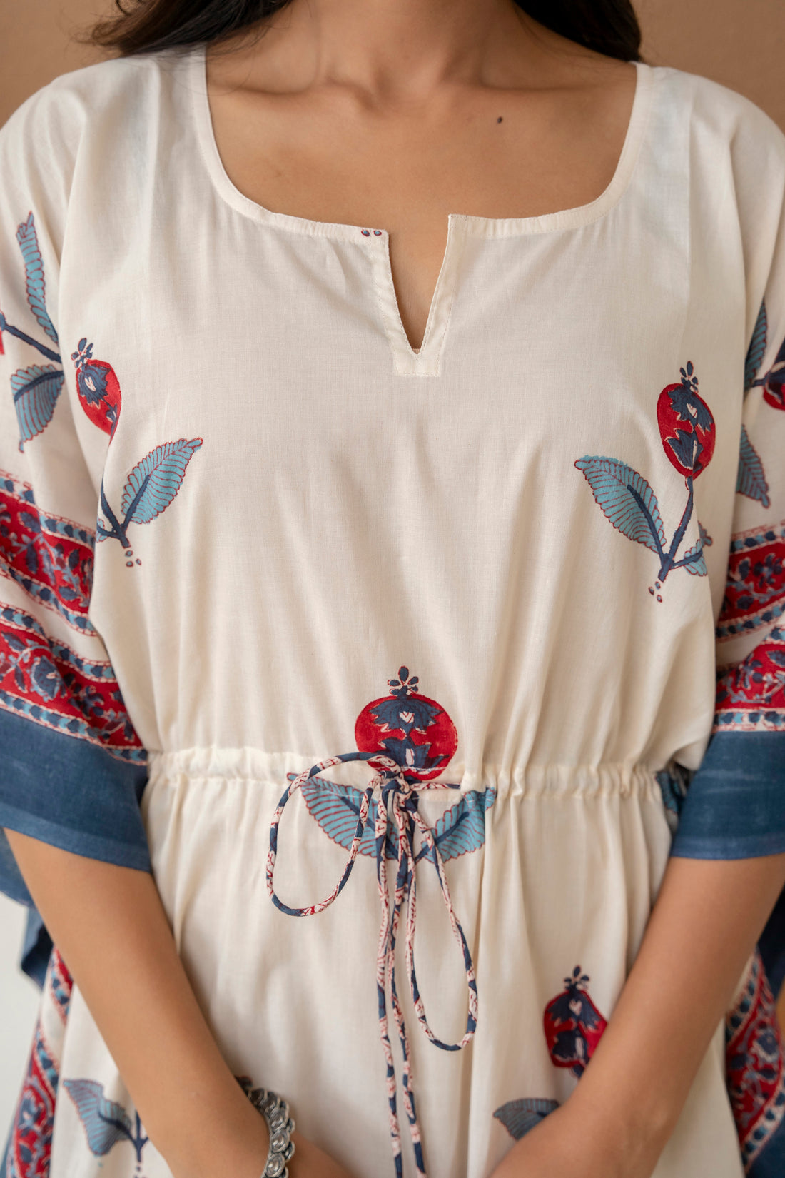 Crimson Bloom Hand Block Printed Cotton Kaftan