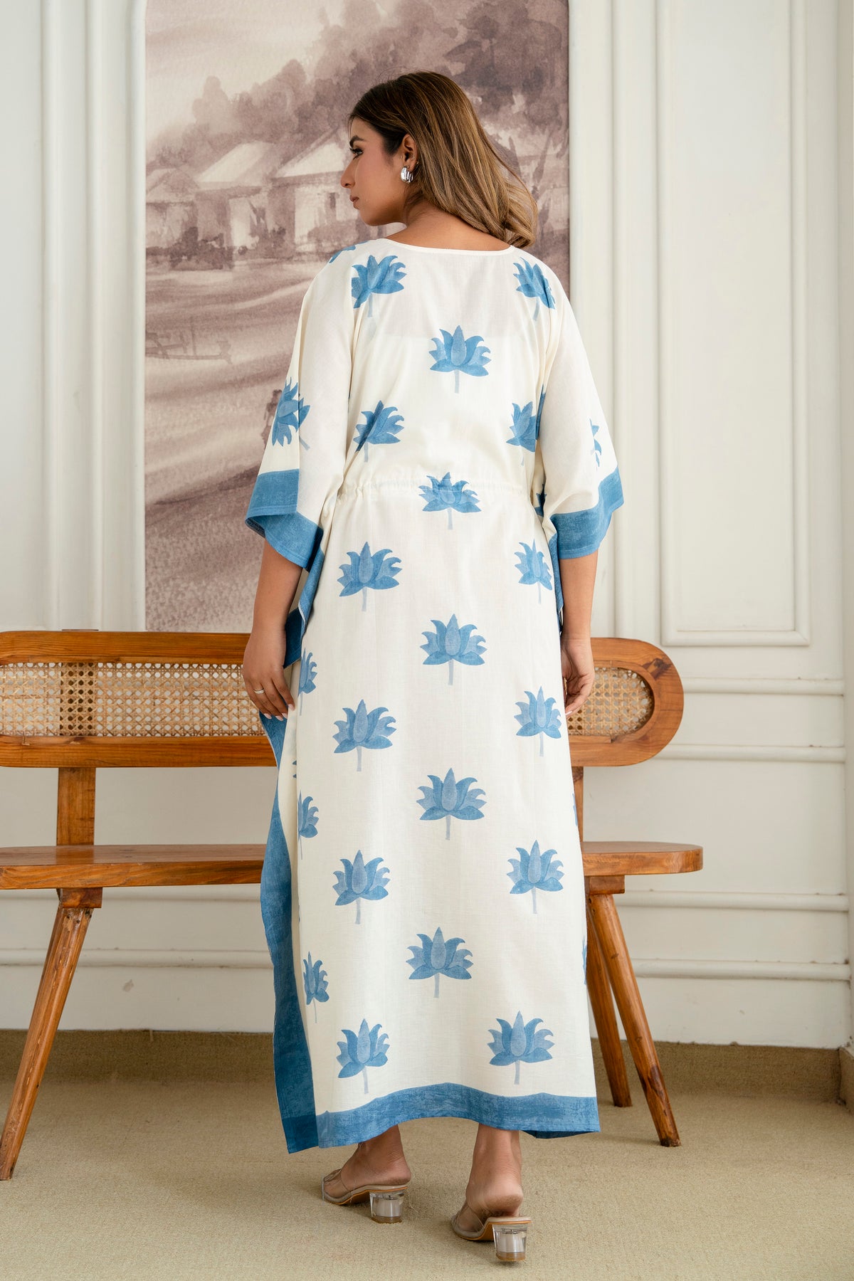 Blue Lotus Hand Block Printed Cotton Kaftan
