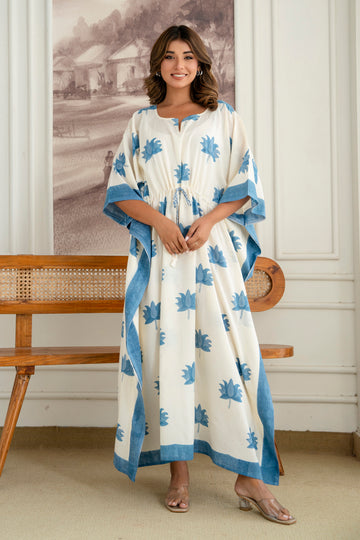Blue Lotus Hand Block Printed Cotton Kaftan