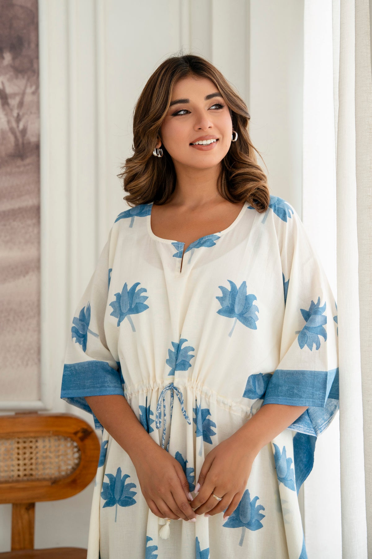 Blue Lotus Hand Block Printed Cotton Kaftan