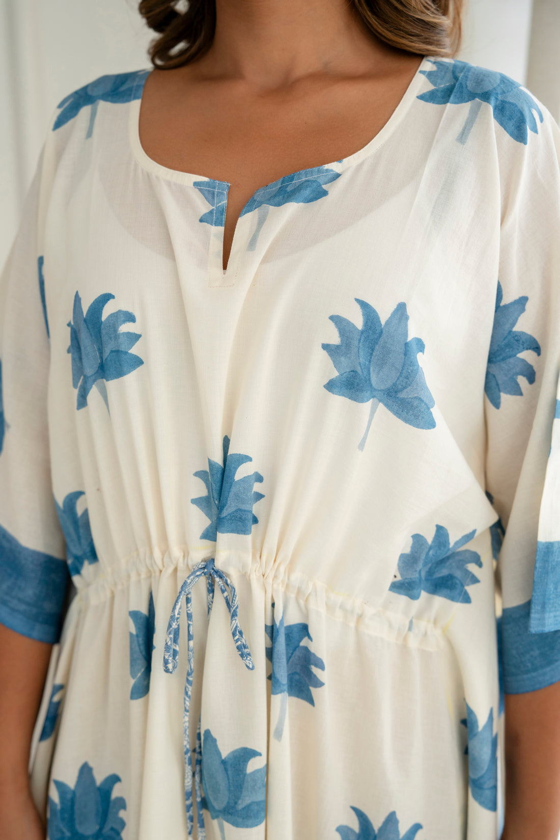 Blue Lotus Hand Block Printed Cotton Kaftan